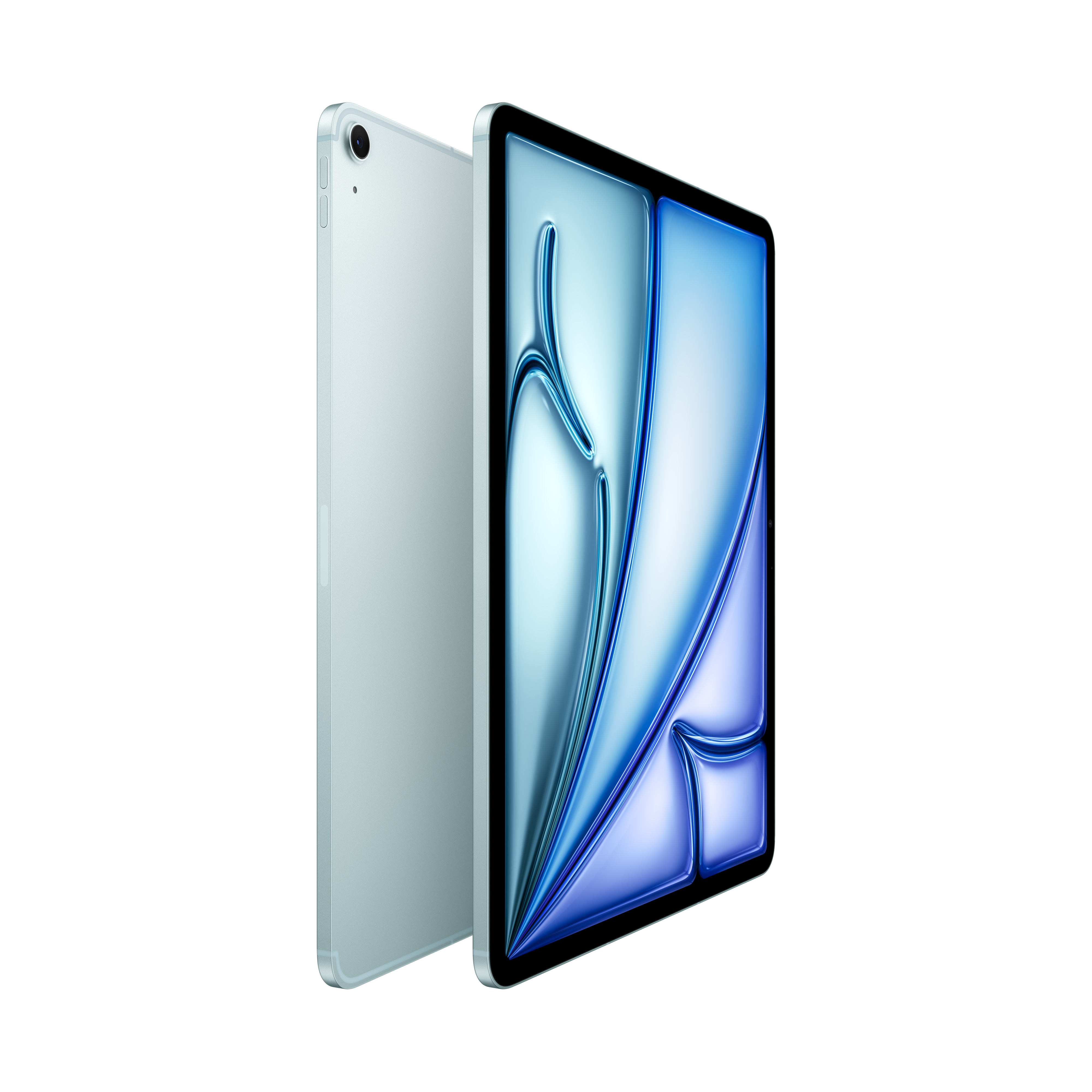 Due iPad, uno con sfondo blu, l'altro girato.