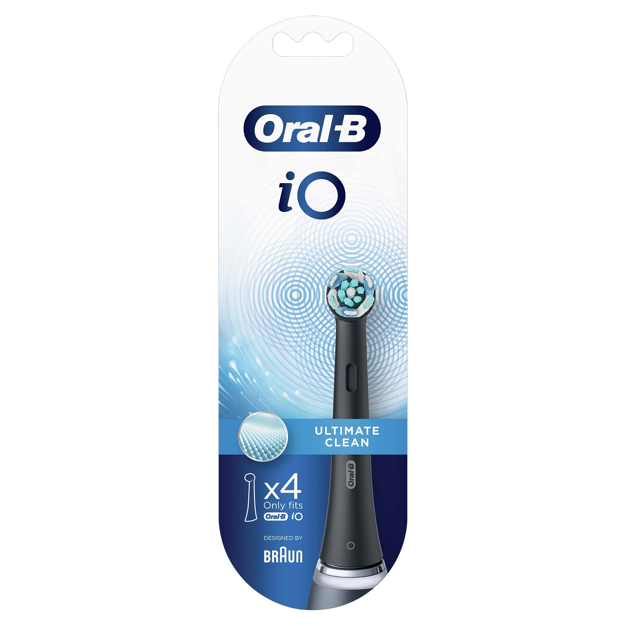 Oral-B iO diş fırçası başlığı paketi. Ambalaj, fırça başlığını ve marka logosunu gösterir.