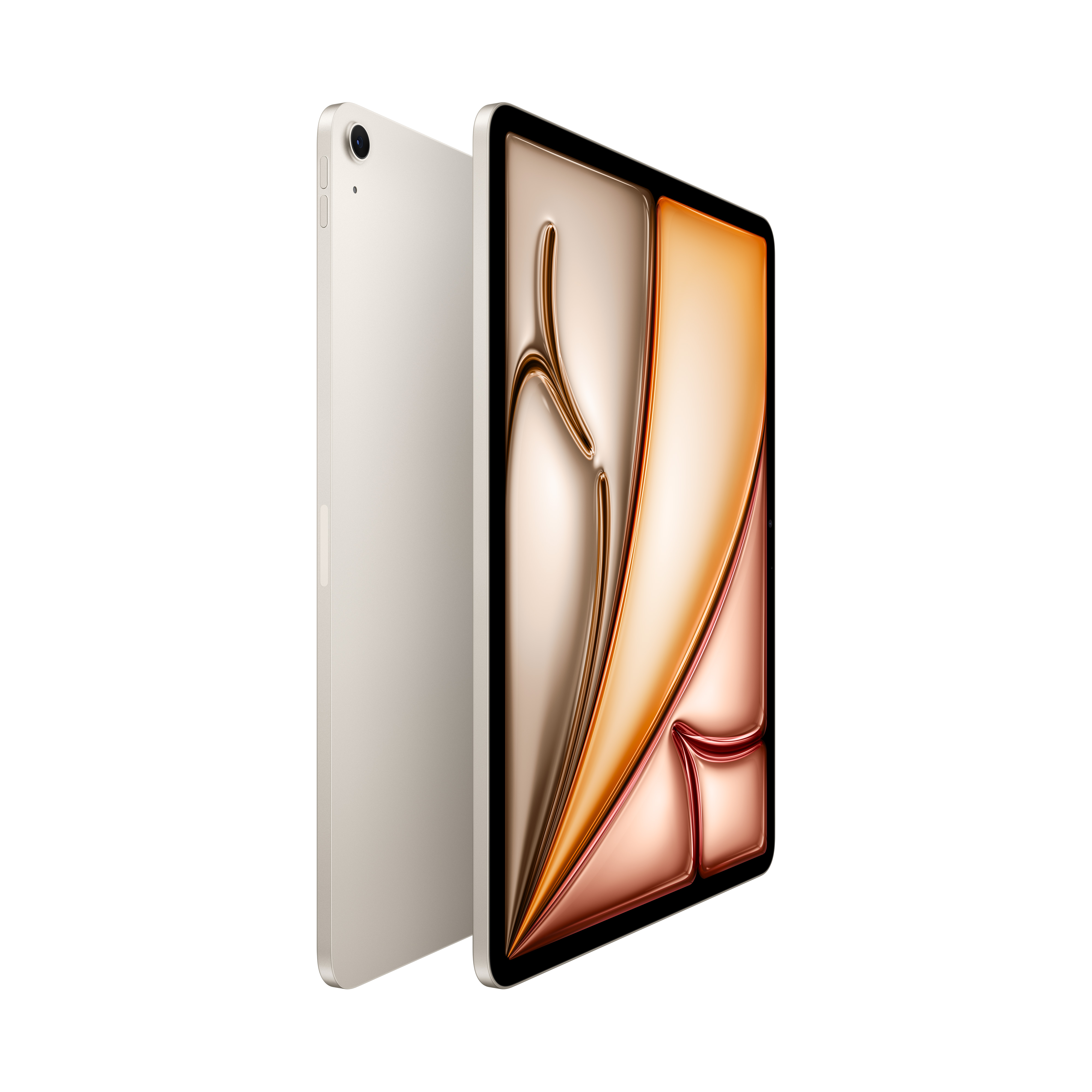 Due tablet beige su sfondo bianco, uno angolato per mostrare uno schermo con un design color rame.