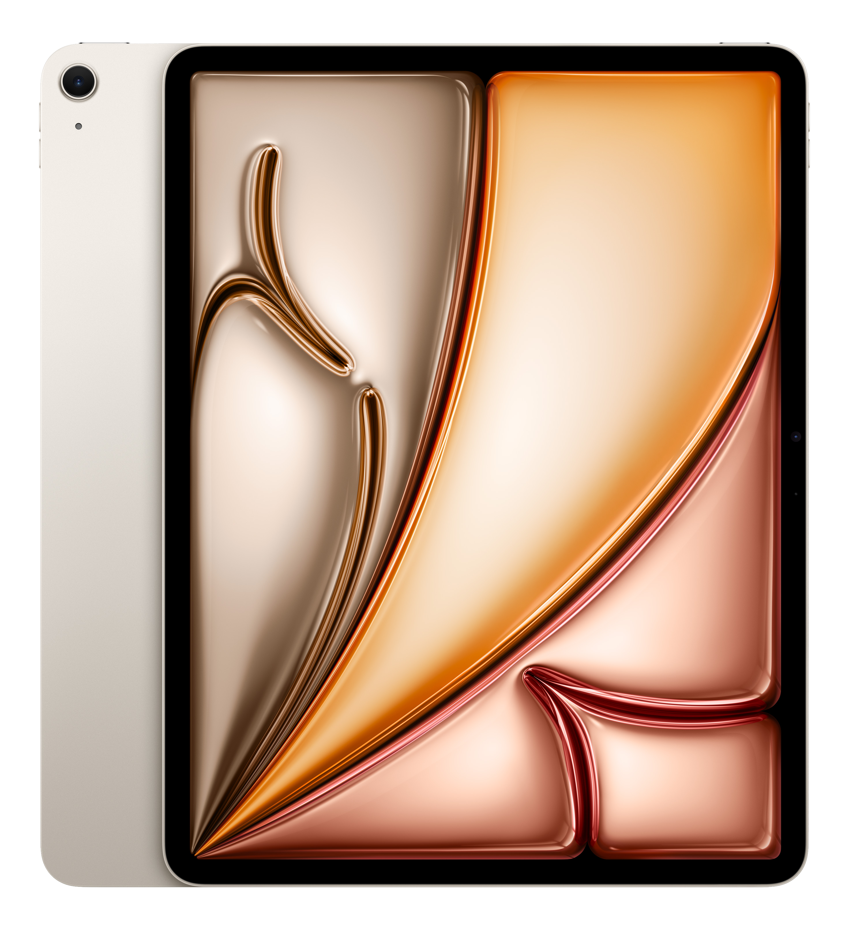 iPad oro con display astratto. Il display presenta design astratti oro, arancione e rosa.