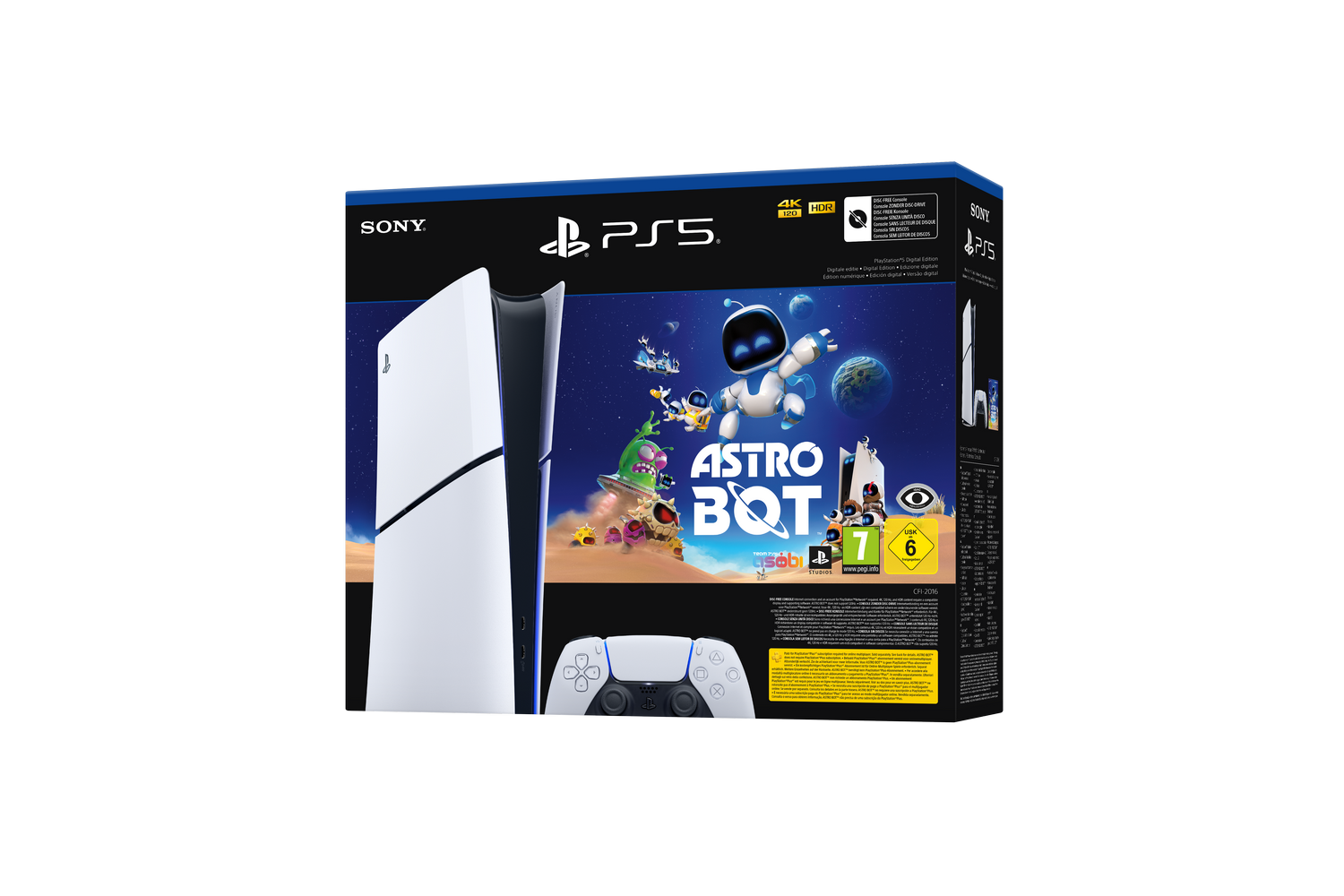 Una consola PS5, una caja de juego y un controlador se muestran sobre un fondo negro.