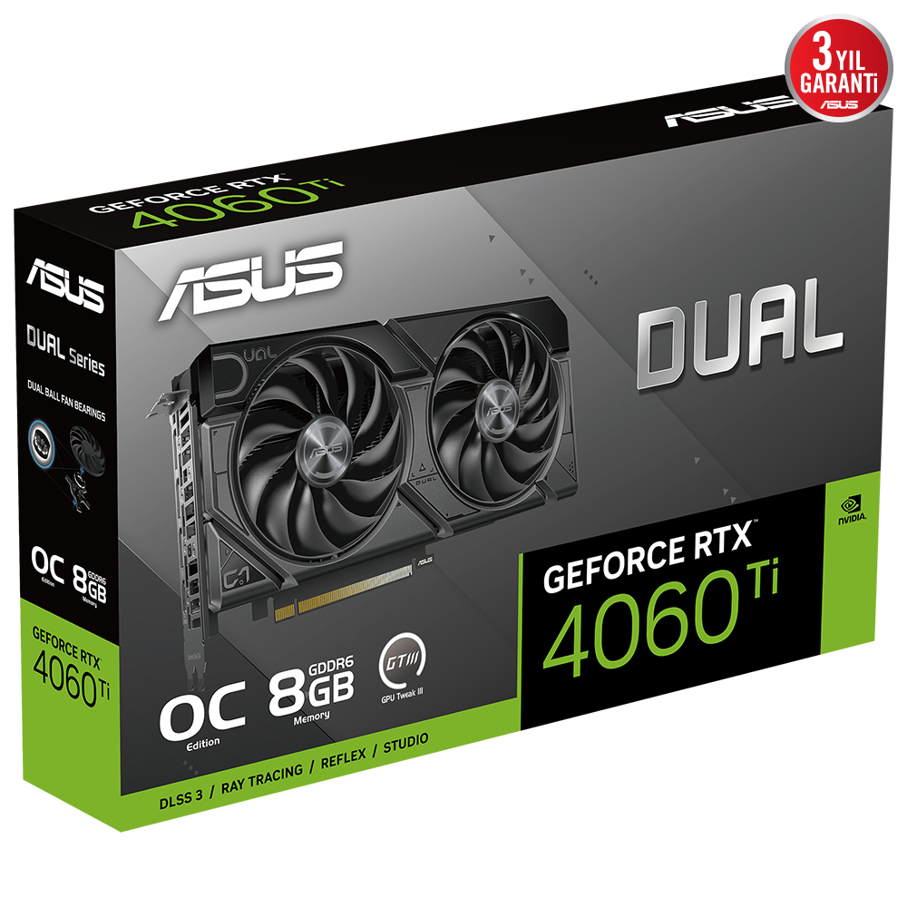 ASUS Dual RTX4060TI O8G EVO 8GB GDDR6 128bit OC 2595MHz Ekran