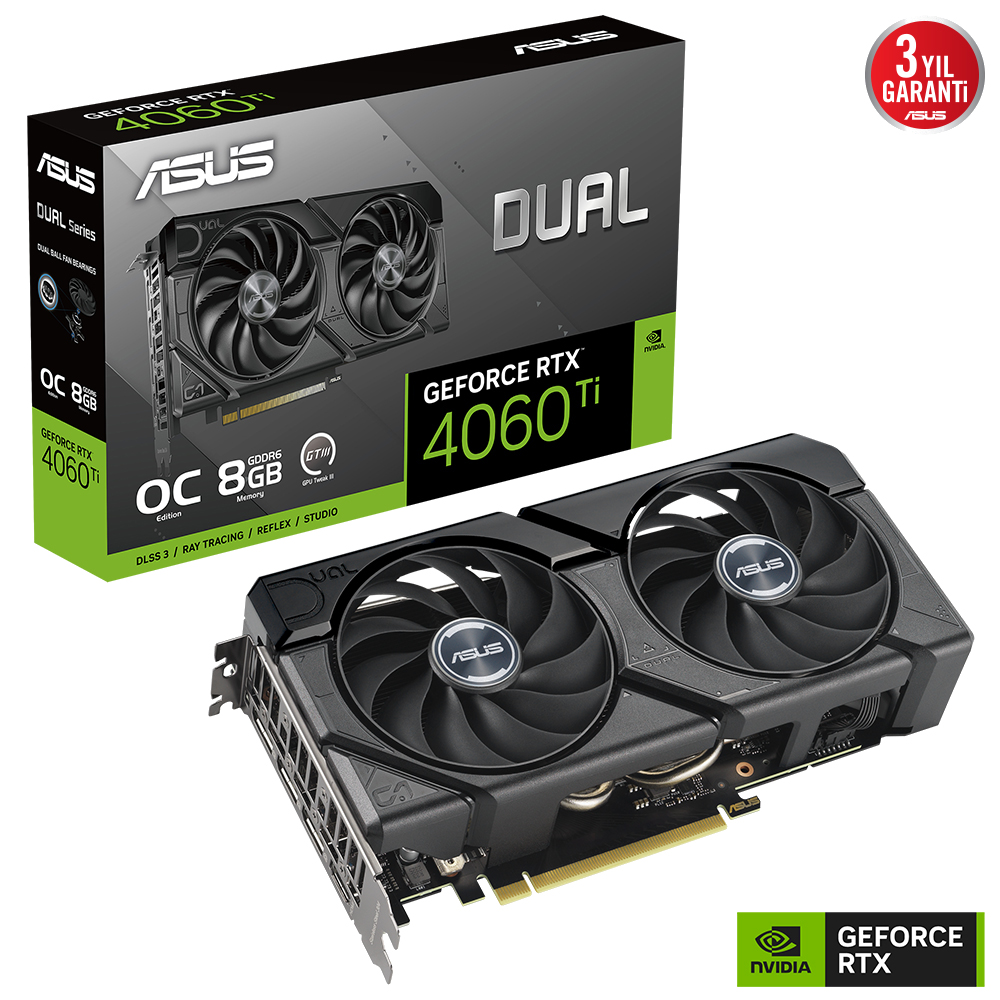 ASUS Dual RTX4060TI O8G EVO 8GB GDDR6 128bit OC 2595MHz Ekran