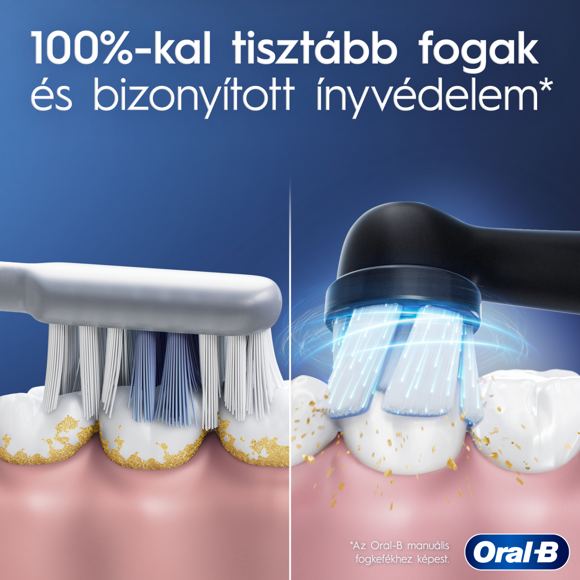 Két fogkefe. Egy használt, foltokkal, és egy új, tiszta kefével, szöveggel.