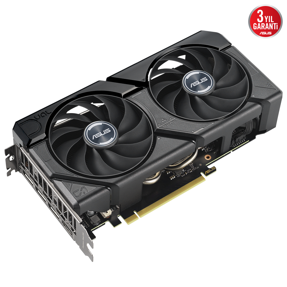 İki adet siyah fanlı ASUS grafik kartı.