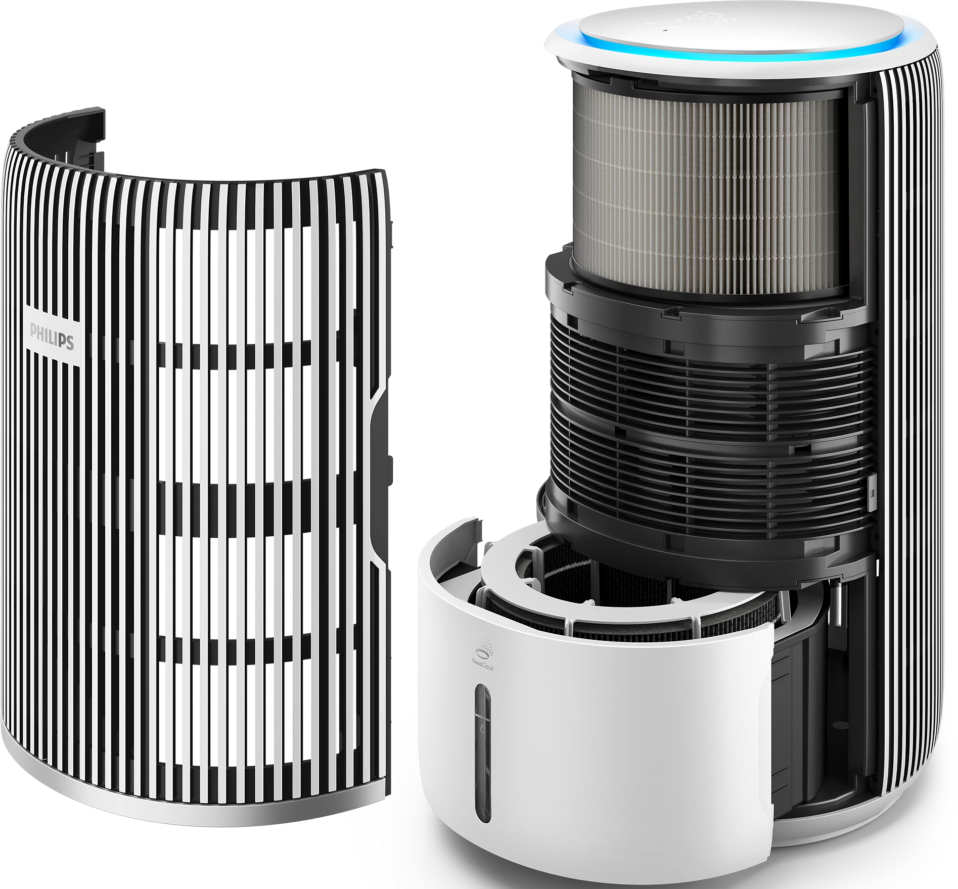 Purificateur d'air Philips, montrant l'extérieur et les composants internes.