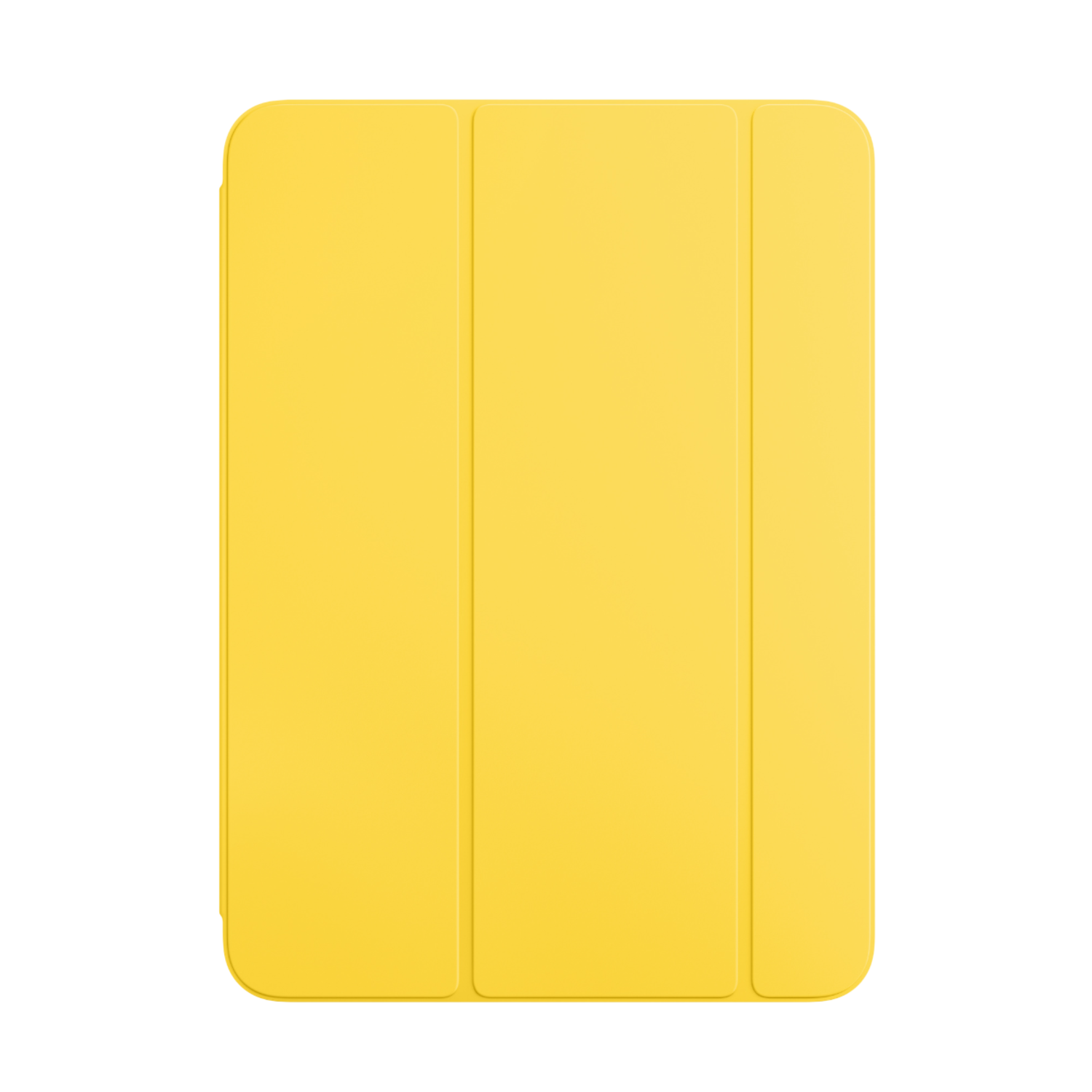 A yellow tablet cover, folded. The cover has a smooth surface and a simple design.