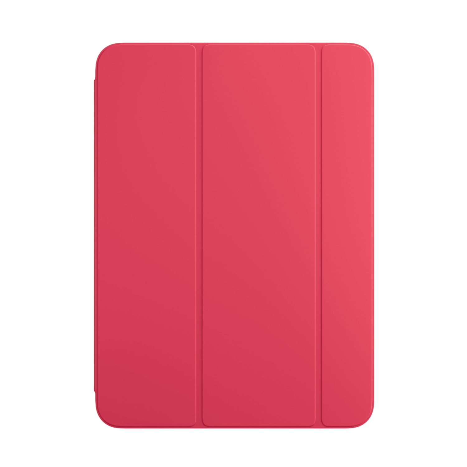 A red tablet case with a cover on a black background.