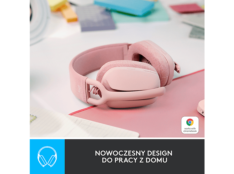 Słuchawki LOGITECH Zone Vibe 100 Bezprzewodowe, Nauszne Różowy – zdjęcie 3