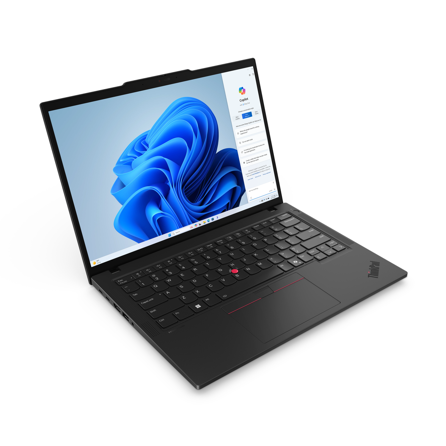 Zwarte laptop op een wit oppervlak. Het scherm is open met de interface.