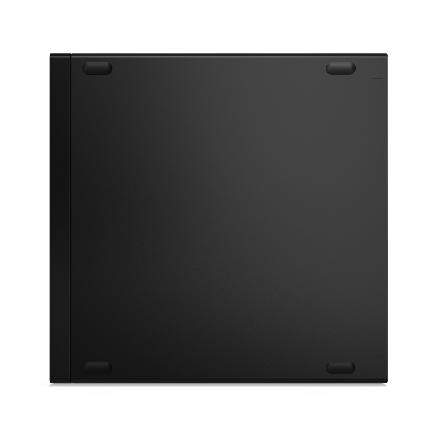 Bottom view of a black computer on a white background.