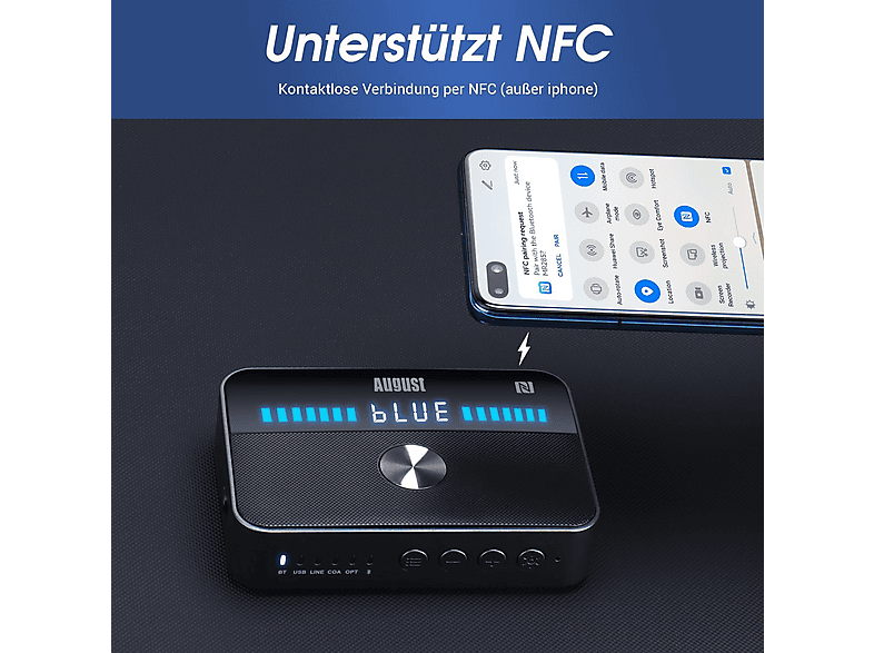 AUGUST MR285B – Dual Bluetooth Audio Transmitter und Empfänger; Bluetooth Empfänger/Sender — Foto 3 von 5