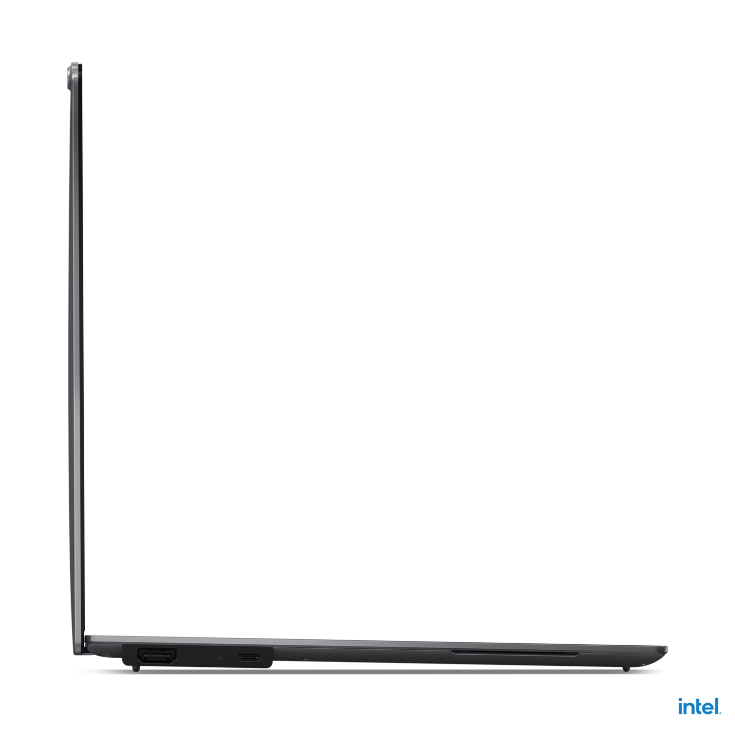 Side view of a black laptop. The side shows a few ports, including an HDMI and a USB-C.