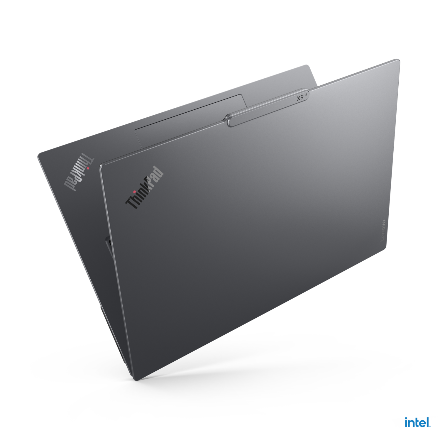 Two ThinkPad laptops, one open and one closed, overlapping. The ThinkPad logo is visible on both.