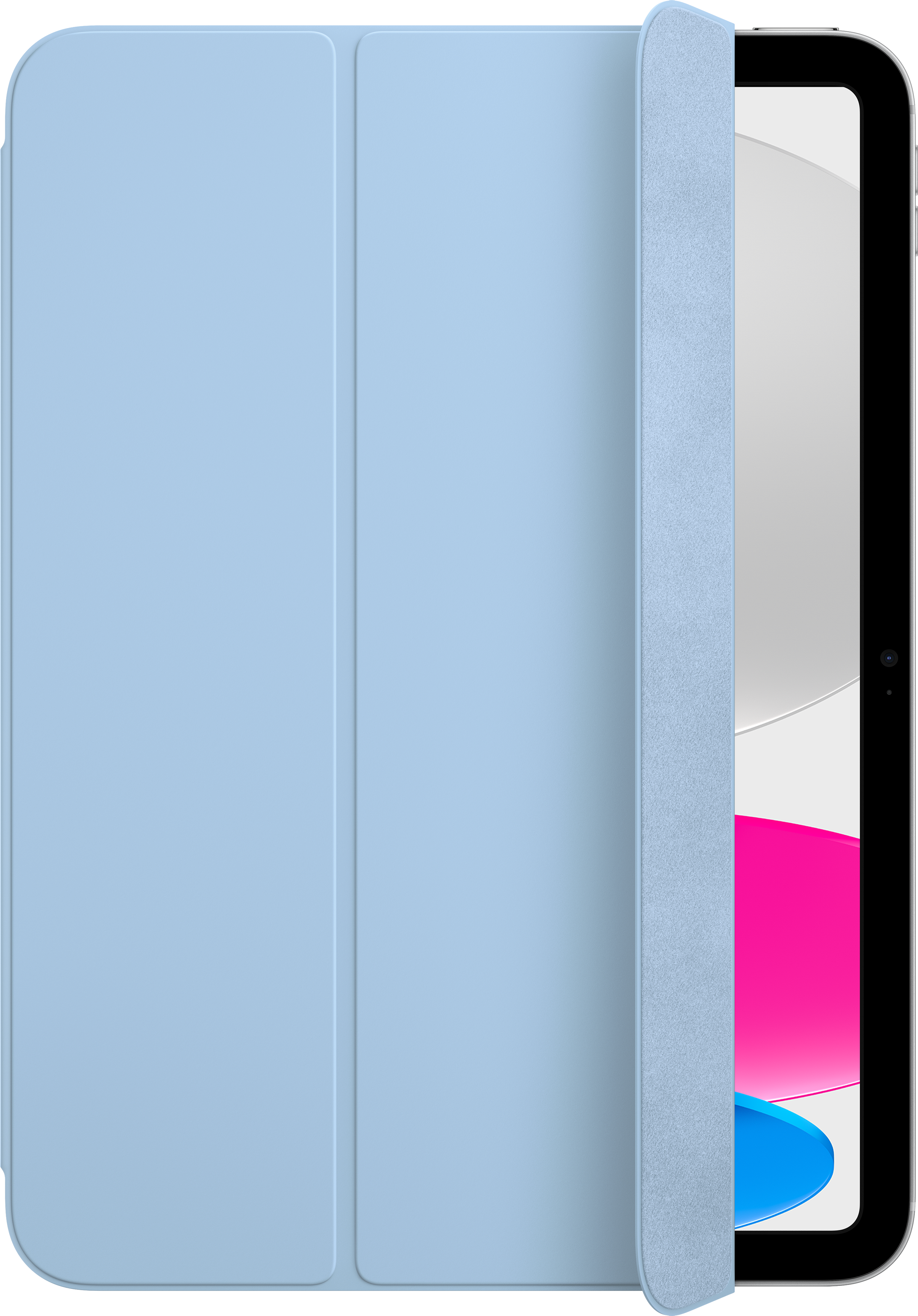 Blaues Tablethülle teilweise geöffnet, wodurch der Tablettbildschirm sichtbar wird.