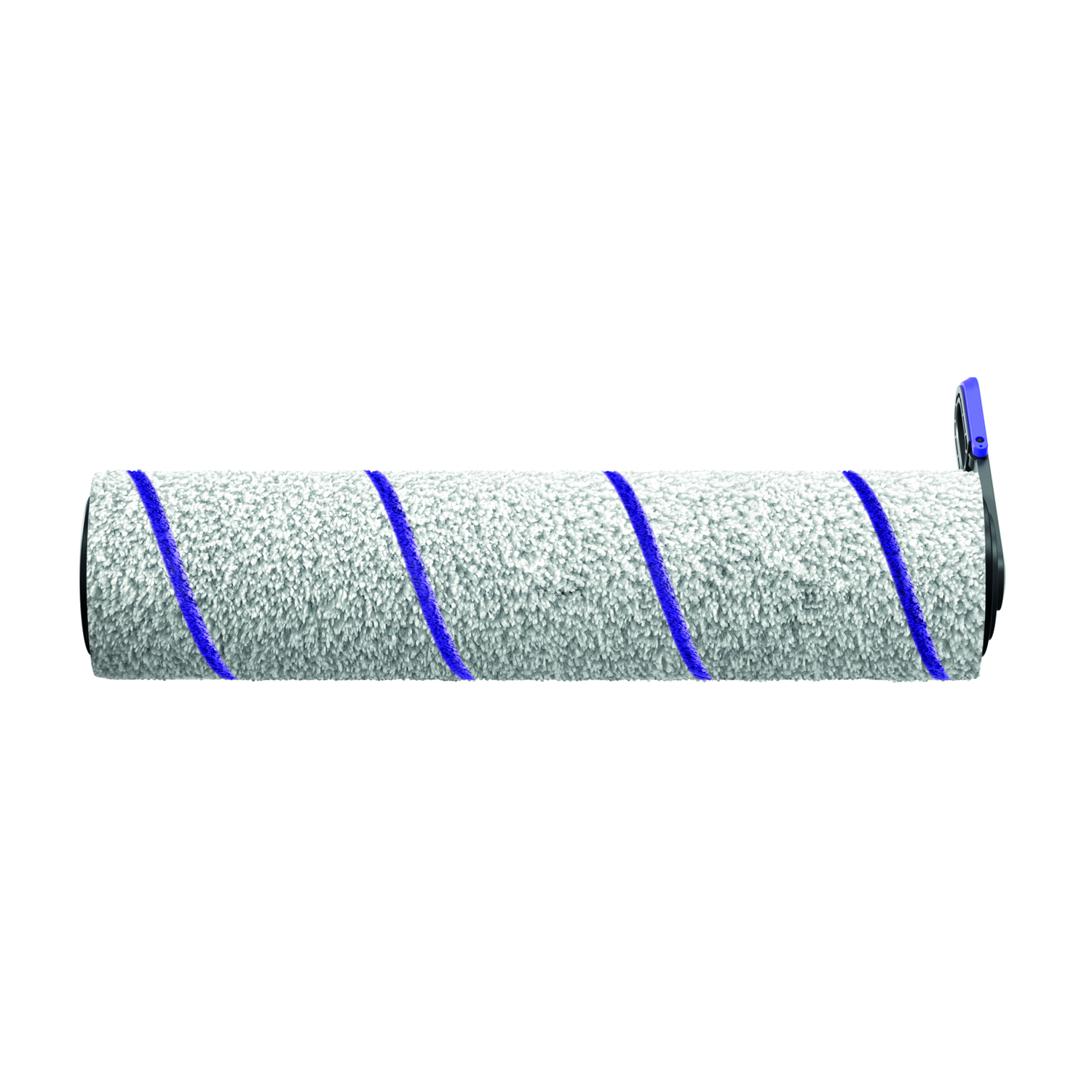 Vacuum cleaner roller with blue stripes, on a white background.