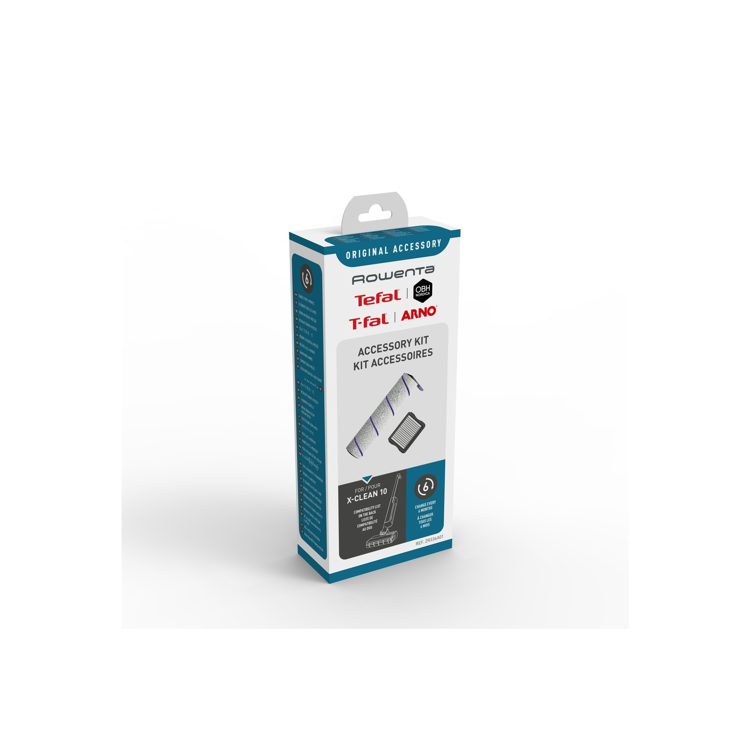 A white box with a Rowenta accessory kit. It is for the X-Clean 10 vacuum.
