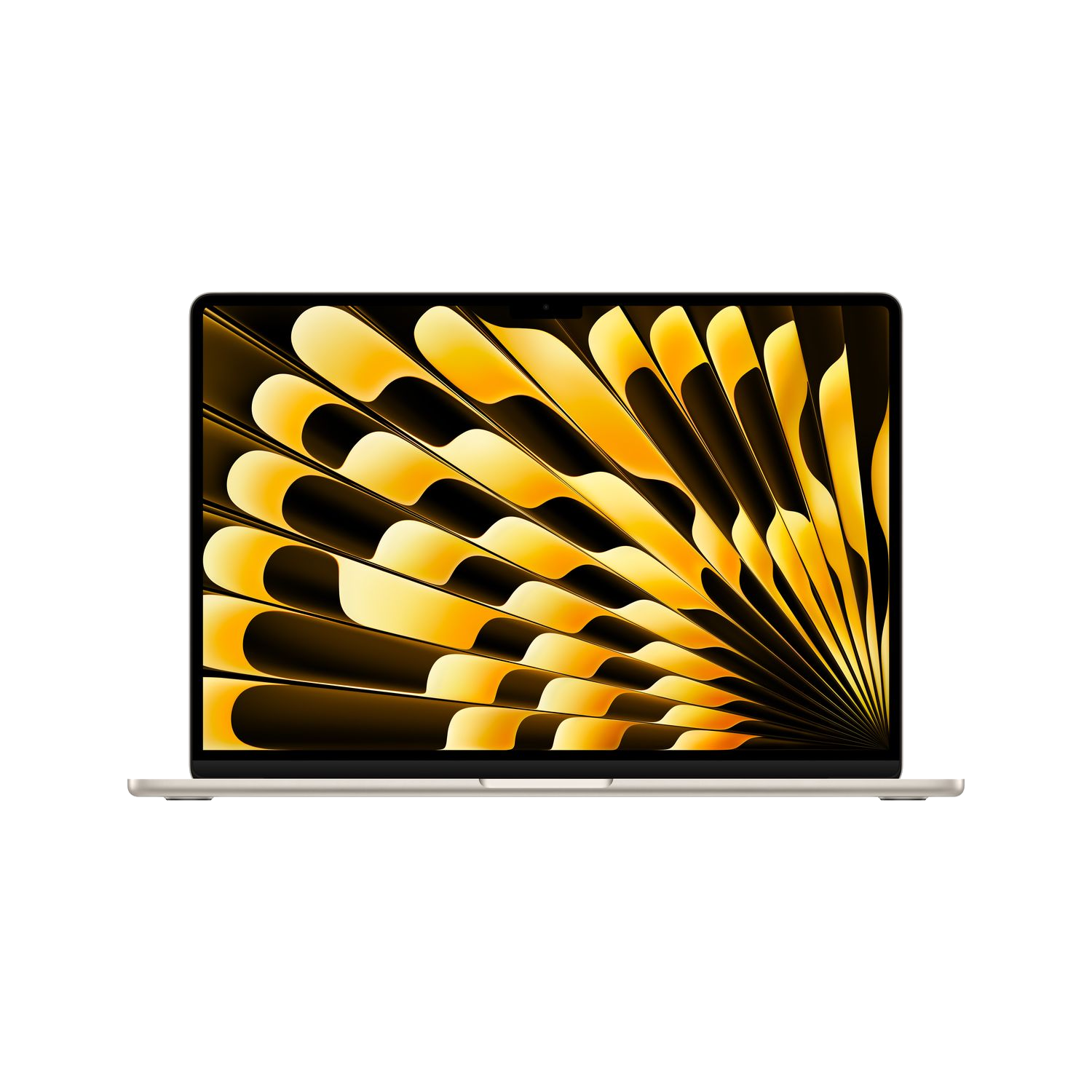 Een gouden laptop met een waaierachtig ontwerp op het scherm.