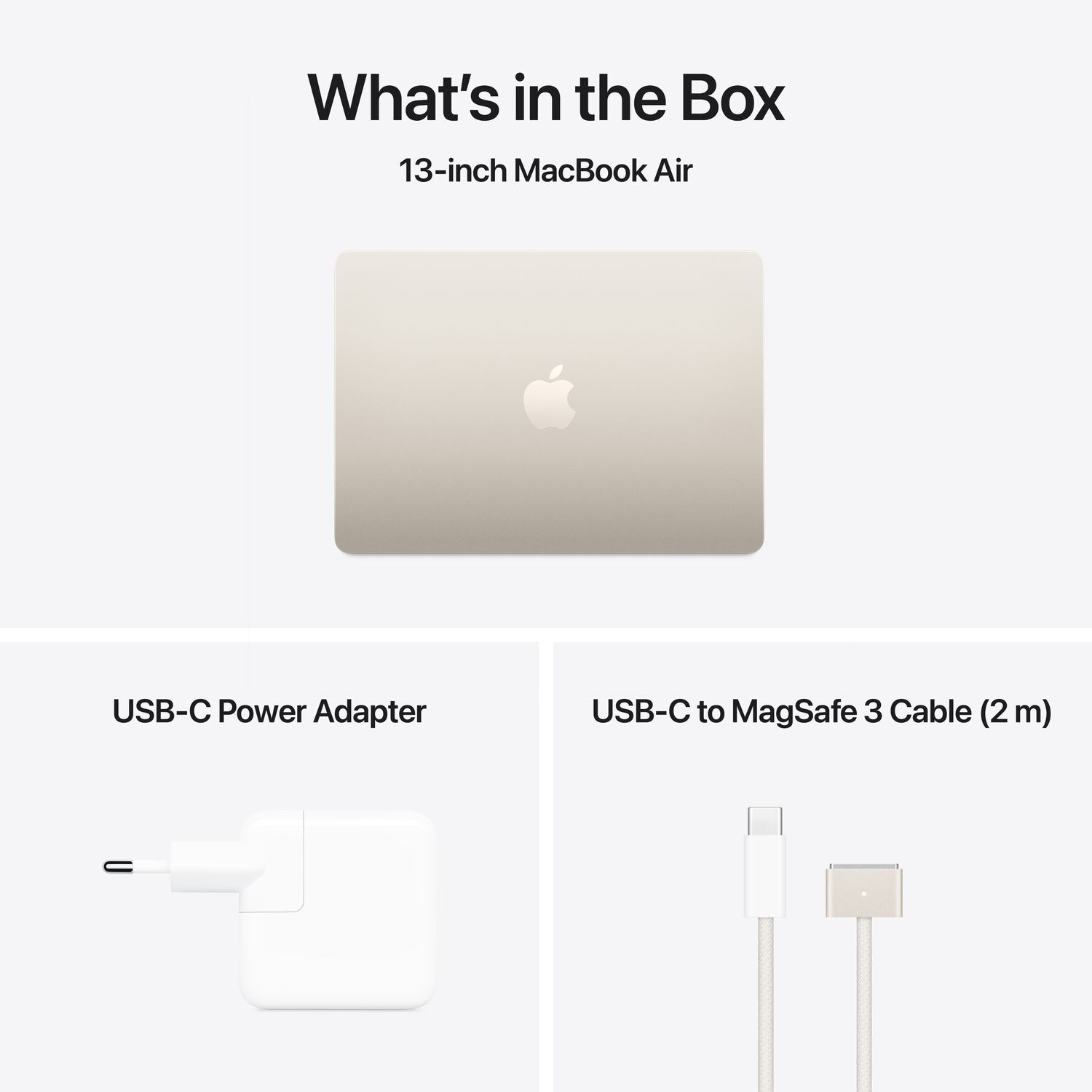 A laptop, power adapter, and USB-C cable on a white background.