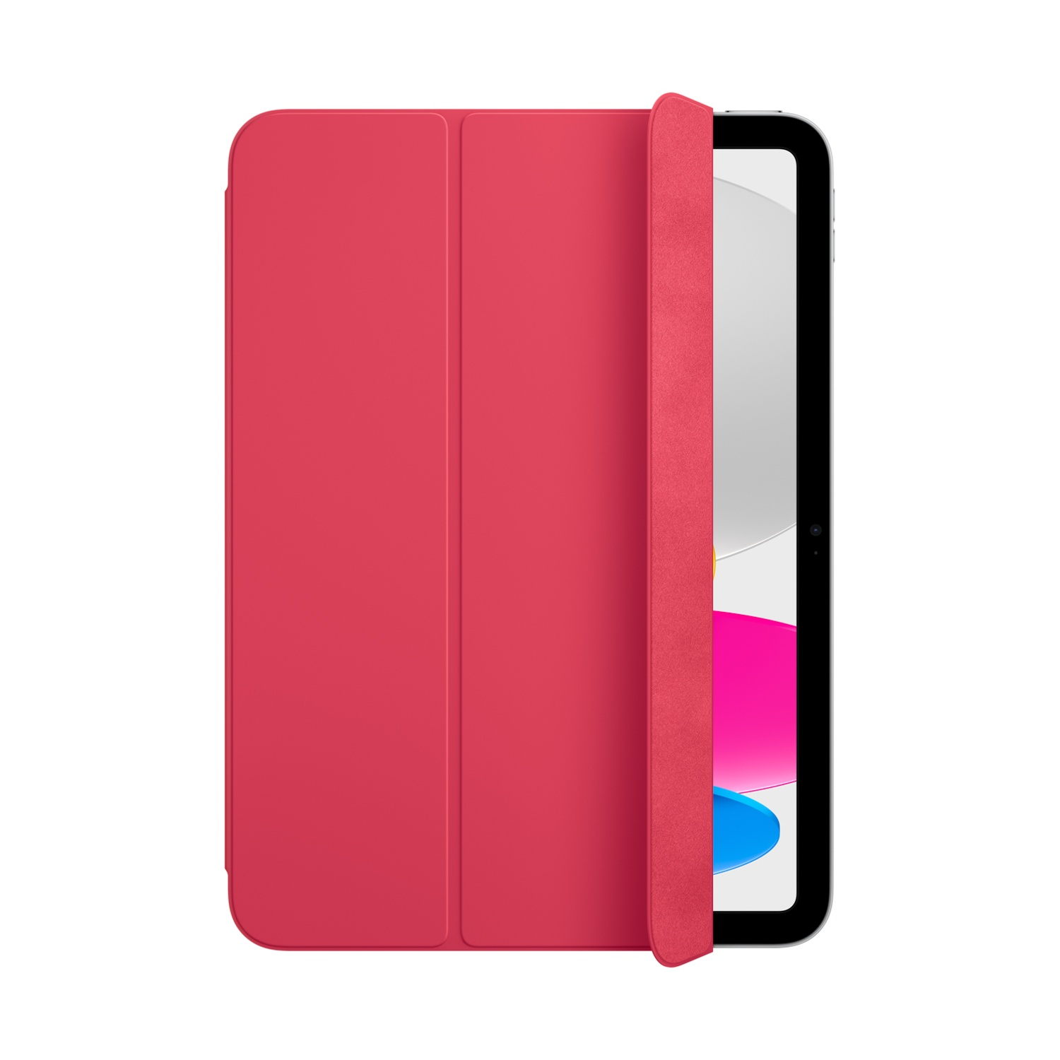 Custodia iPad rossa aperta, rivela lo schermo.