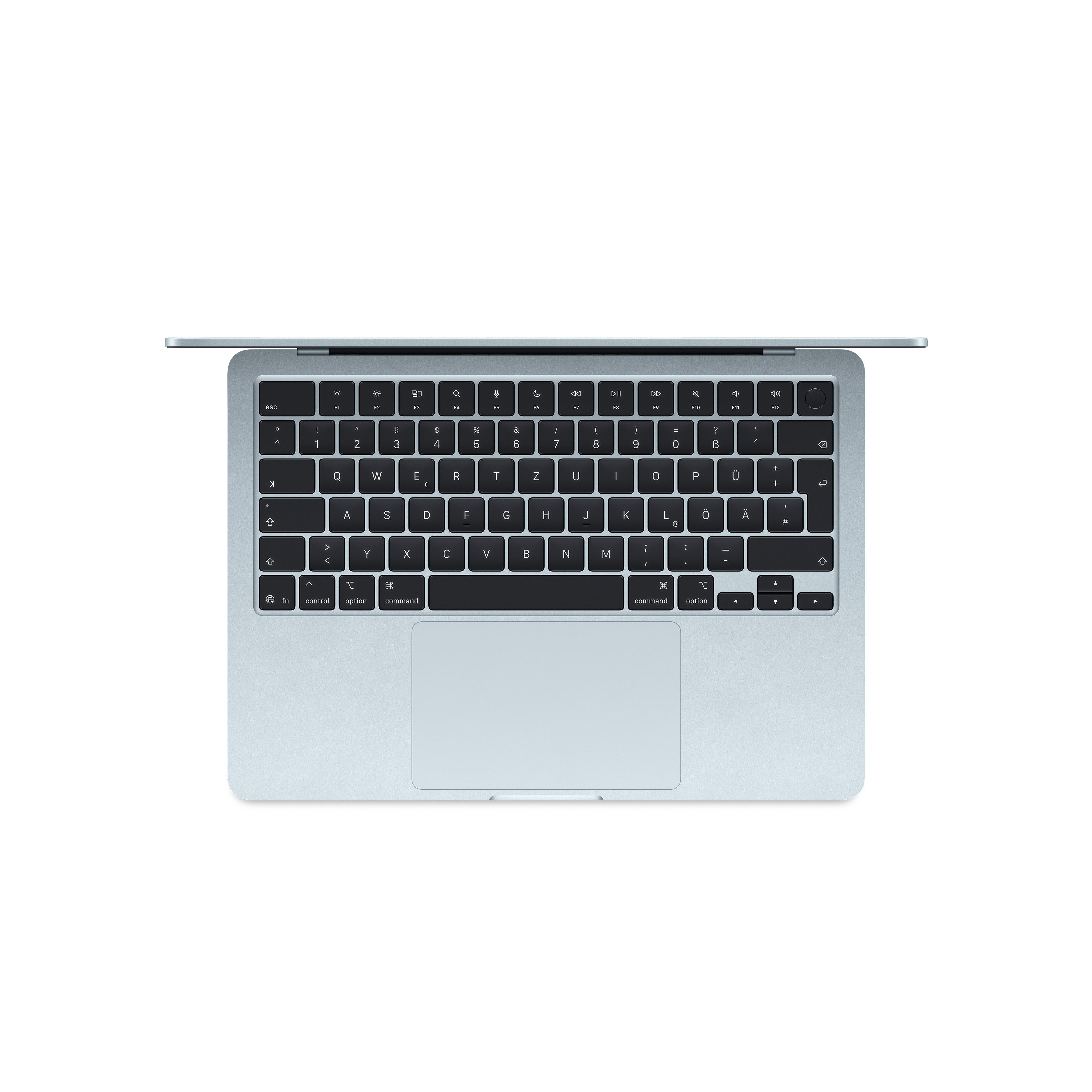 Laptop mit Tastatur von oben sichtbar, ohne sichtbare Logos.