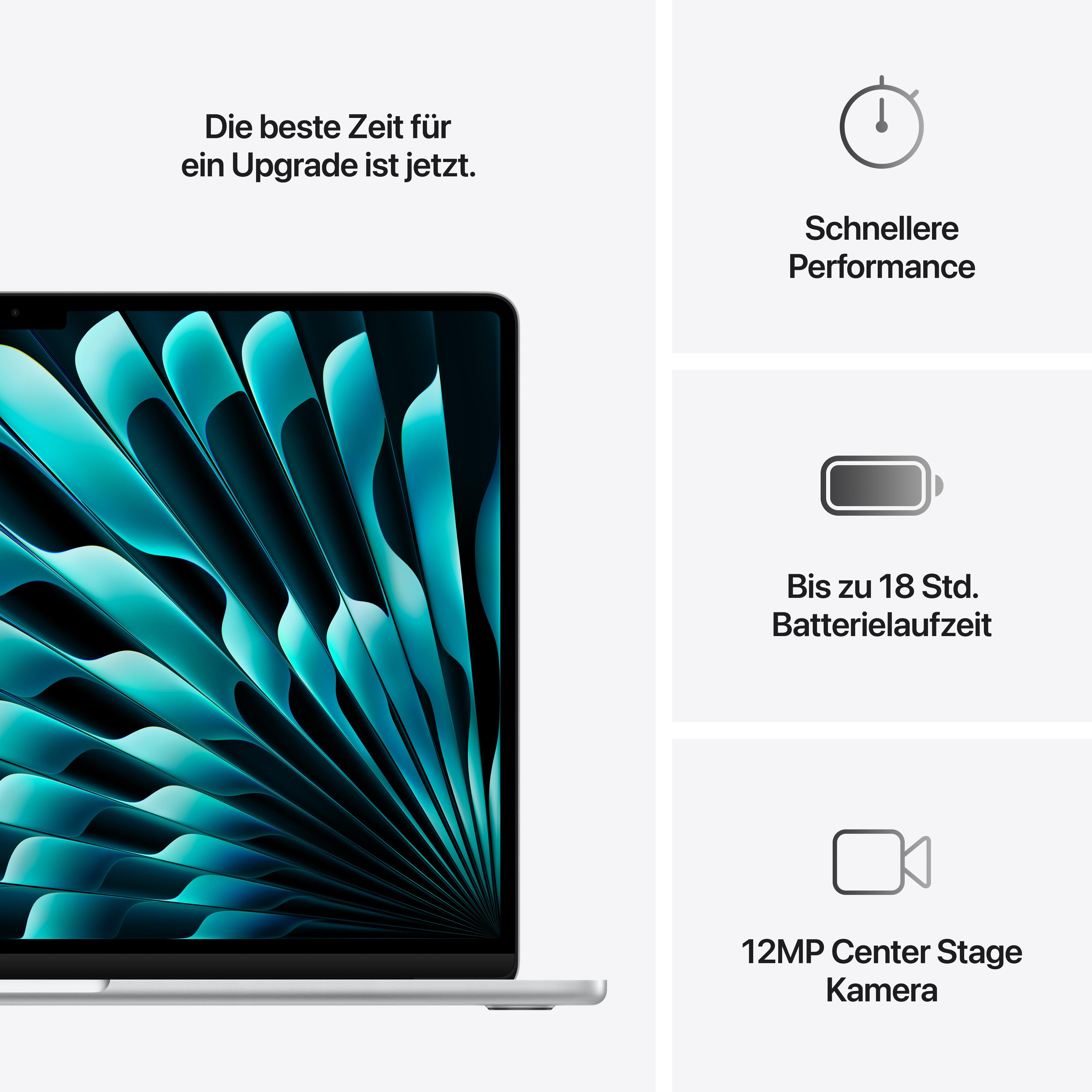 Laptop-Bildschirm mit abstraktem blauem Muster, mit Symbolen für Leistung, Akku und Kamera.