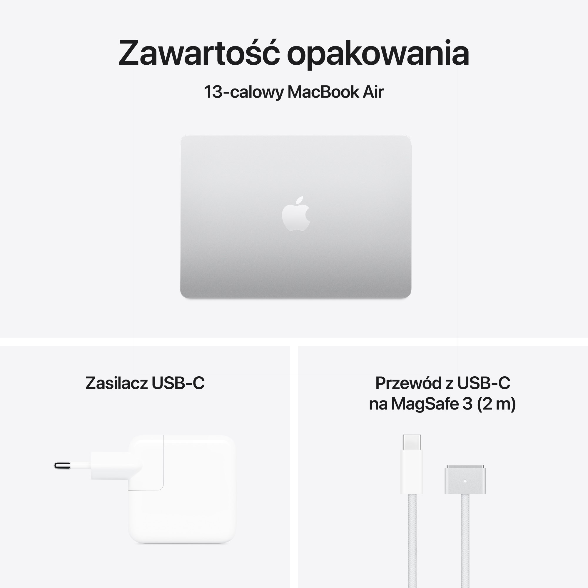 MacBook Air z zasilaczem USB-C i kablem USB-C do MagSafe 3.