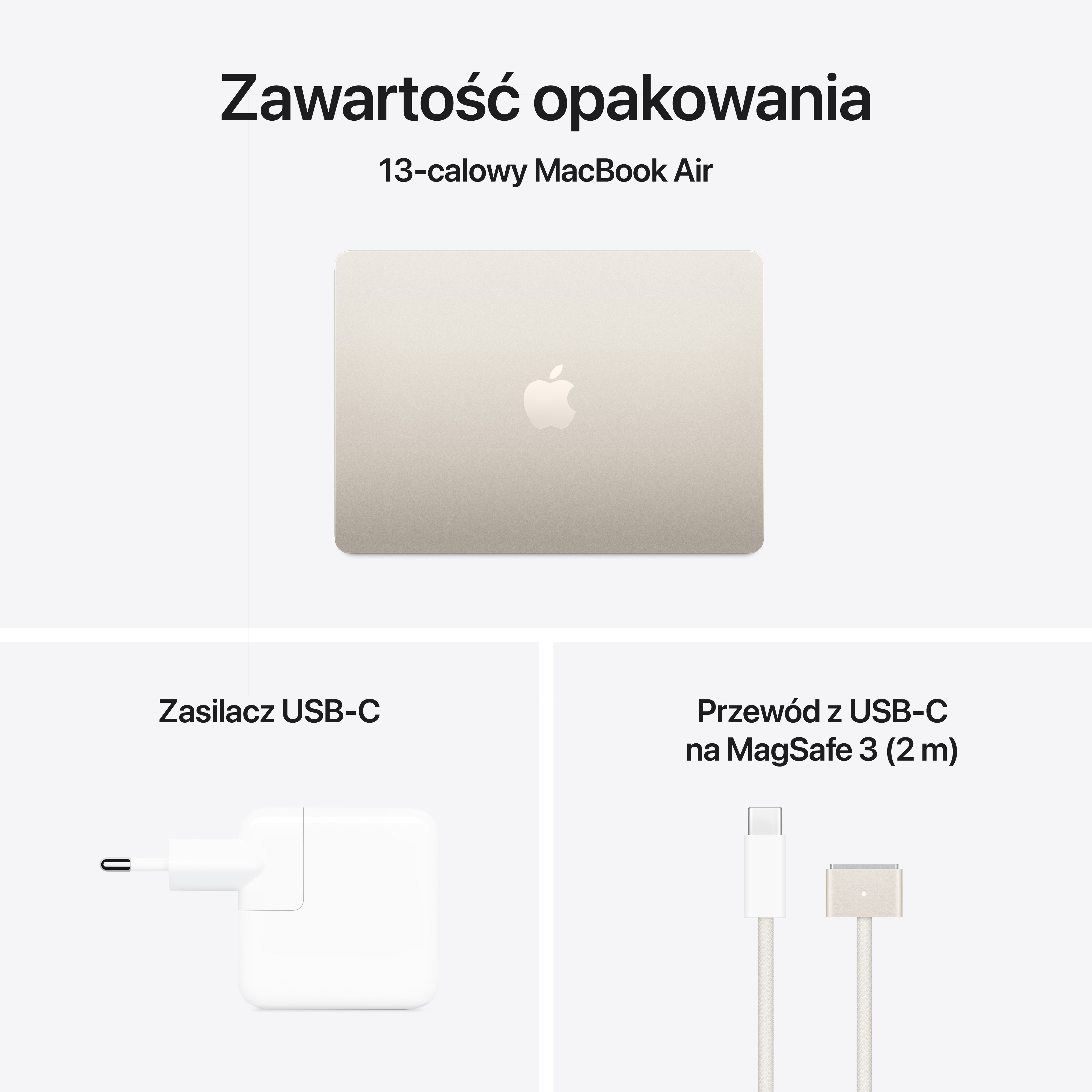 Laptop, zasilacz USB-C i kabel USB-C do MagSafe 3.