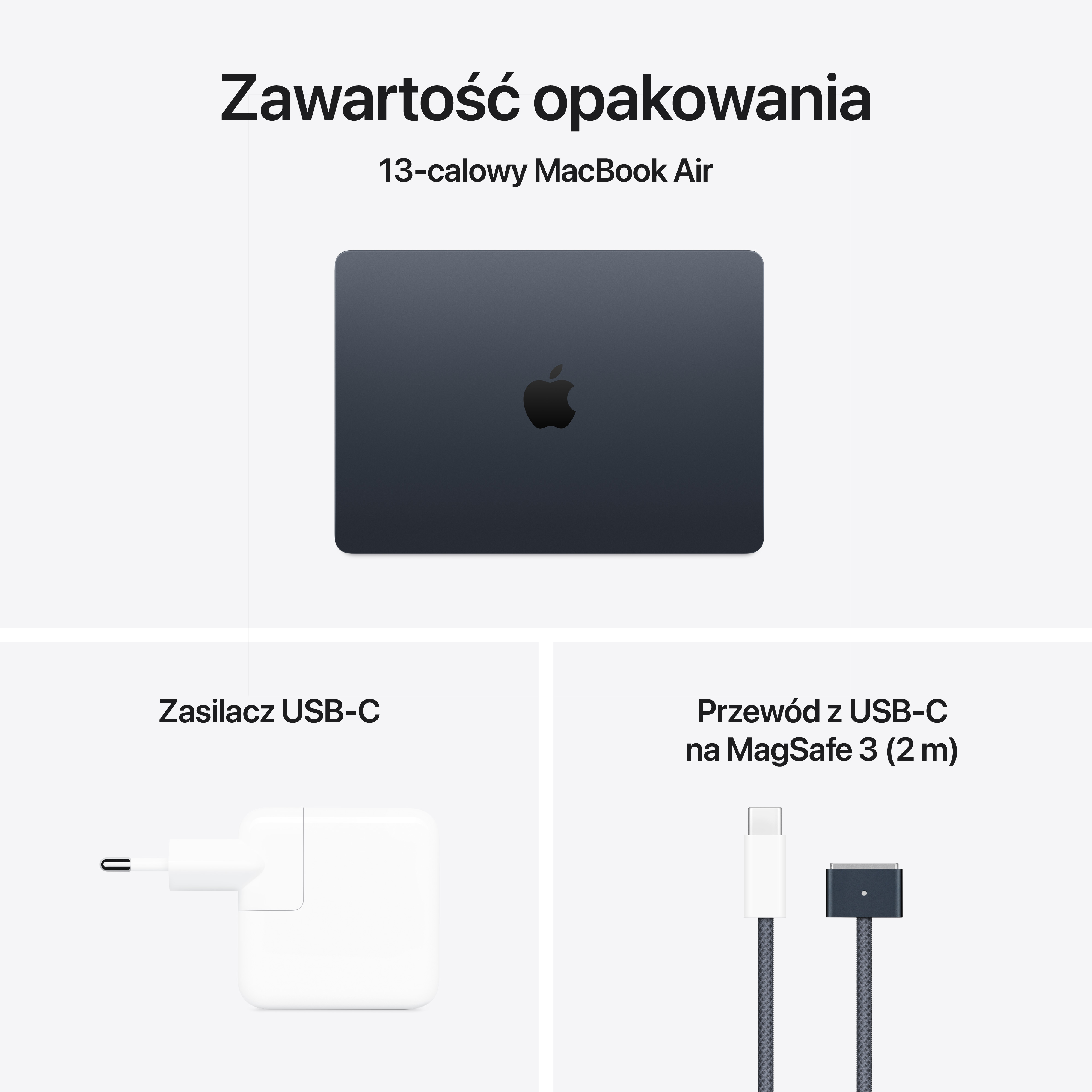 MacBook Air, zasilacz USB-C i kabel USB-C do MagSafe 3.