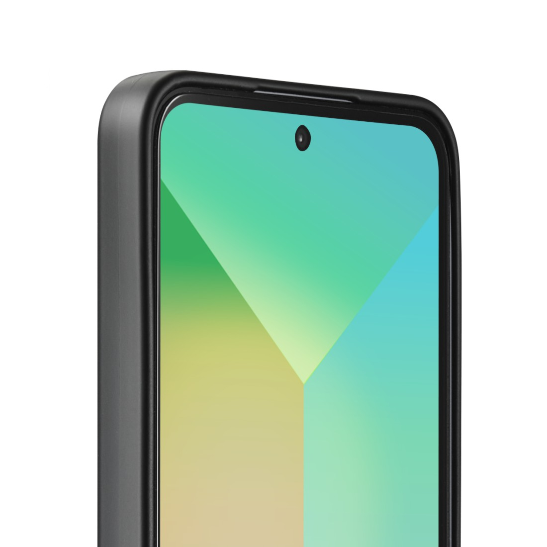 Nahaufnahme eines Smartphone-Bildschirms, zeigt farbenfrohes Muster. Schwarzer Rahmen.