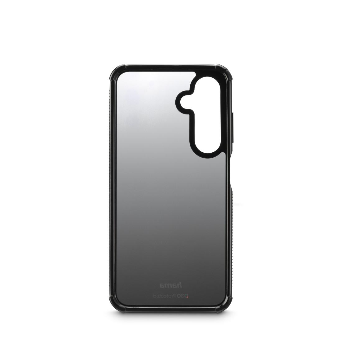Eine schwarze und transparente Smartphone-Hülle auf weißem Hintergrund.