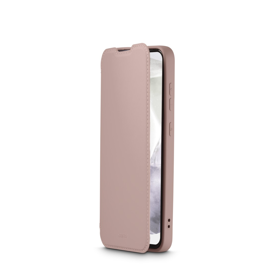 Eine rosa Handyhülle, die teilweise geöffnet ist und ein Telefon zeigt.
