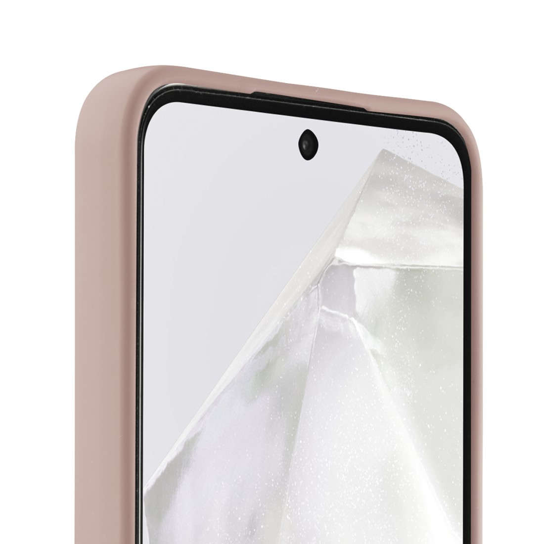 Nahaufnahme eines Telefonbildschirms, umrahmt von einem rosa Gehäuse, das einen Bildschirm zeigt.