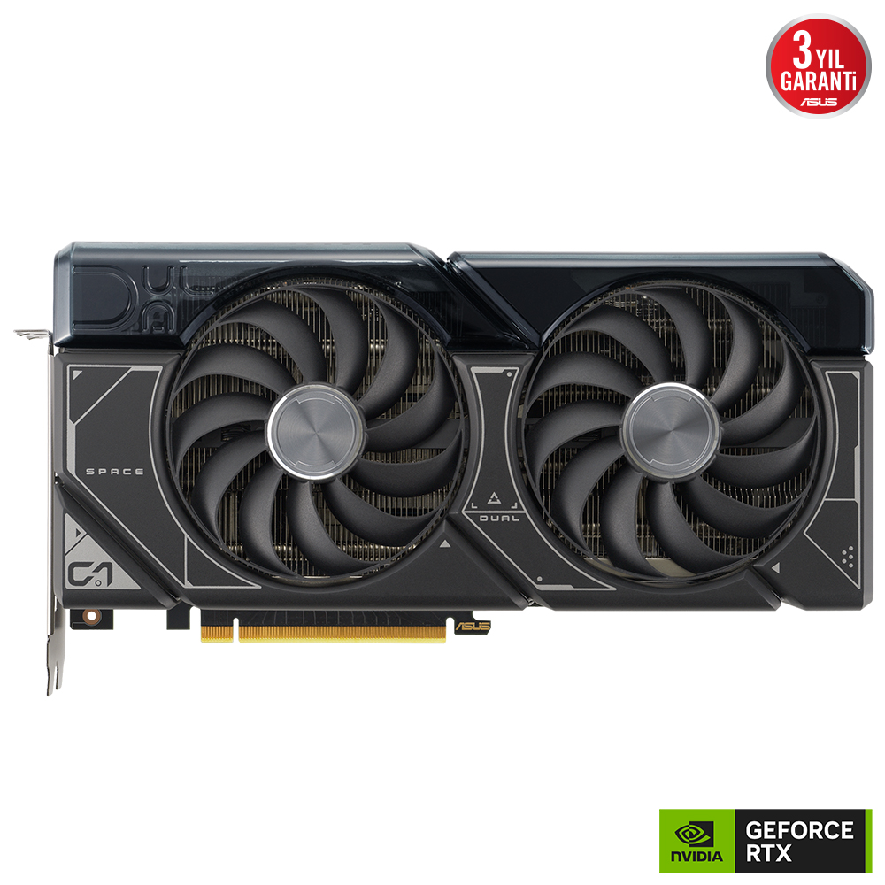 İki fanlı bir grafik kartı. Özellikler: çift fan ve NVIDIA GeForce RTX.