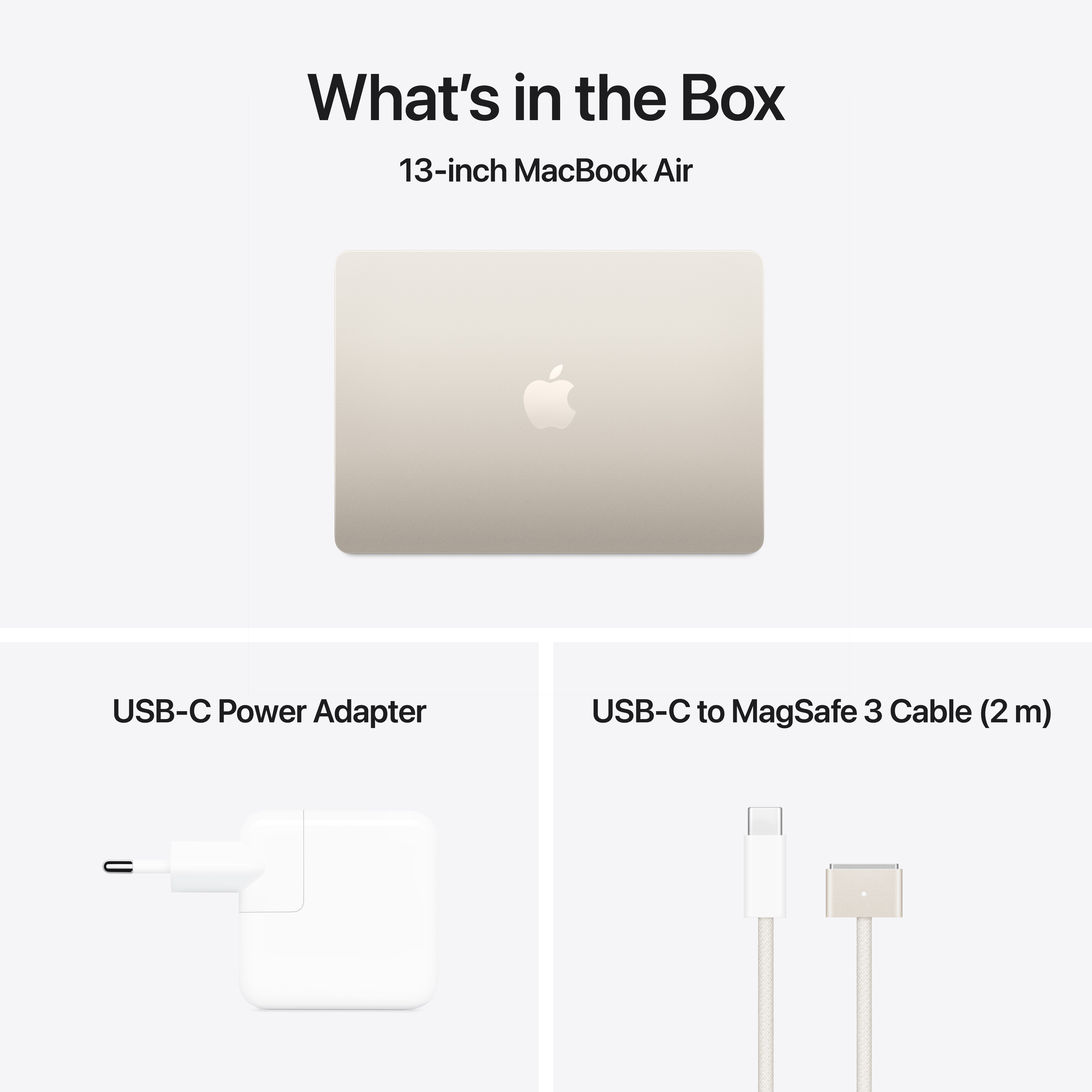 Bild zeigt ein MacBook Air mit USB-C-Netzteil und USB-C-auf-MagSafe-3-Kabel.