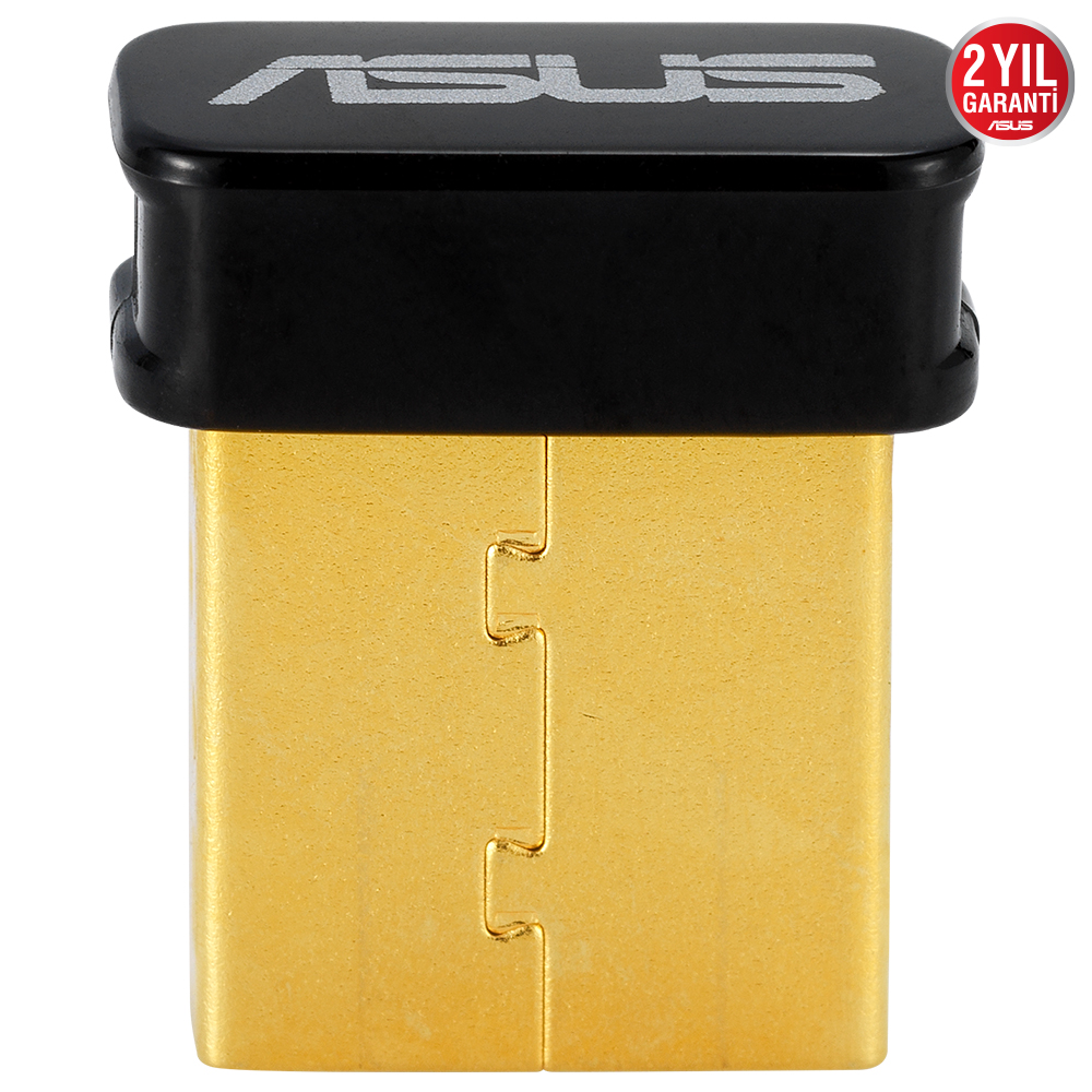 Siyah üstlü altın USB adaptörü. ASUS logosu. Beyaz zemin üzerinde izole.