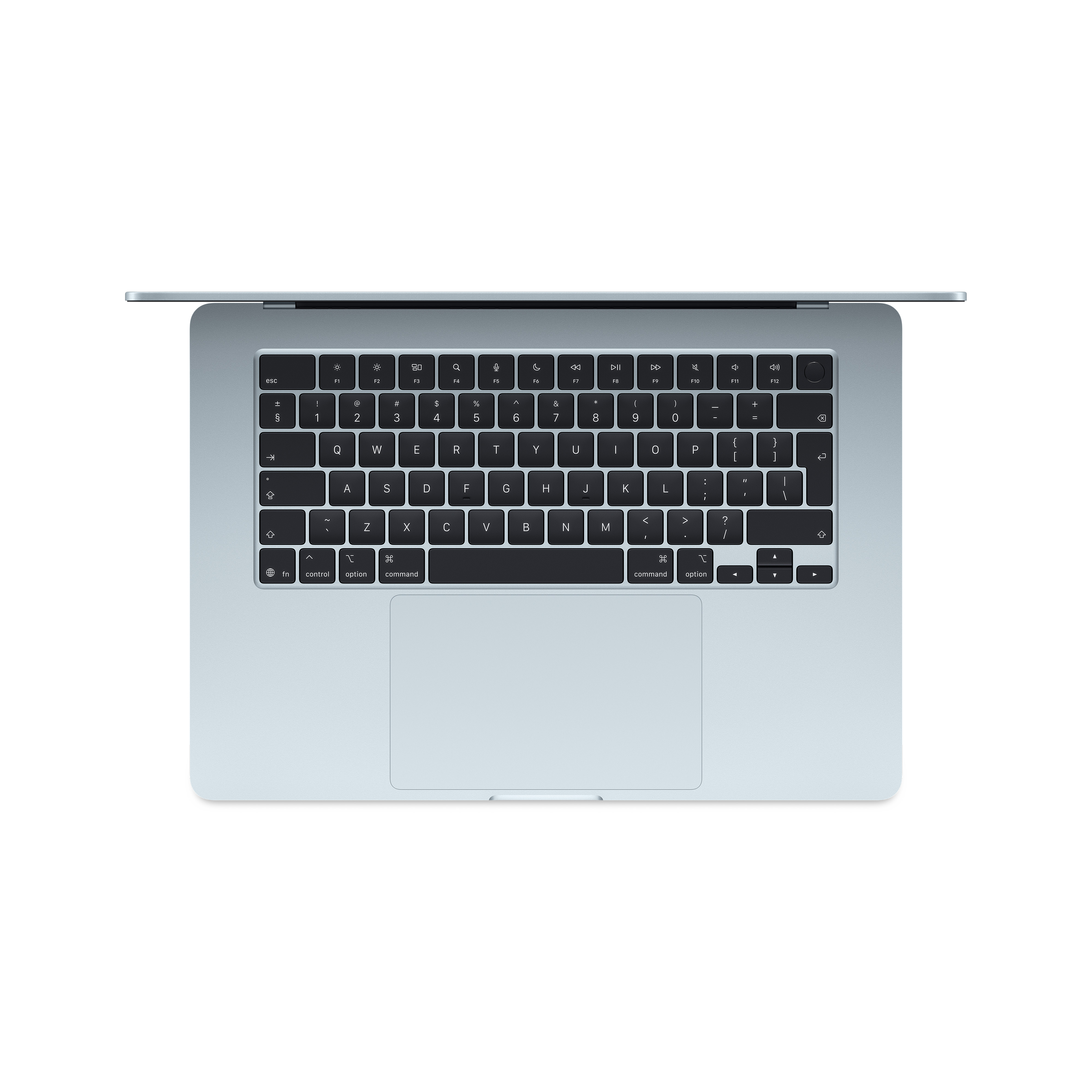 Vue de dessus du clavier de l'ordinateur portable, montrant les touches et le pavé tactile.