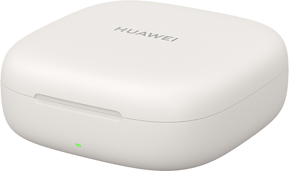 Fehér Huawei töltőtok zöld fénnyel, a Huawei logójával.