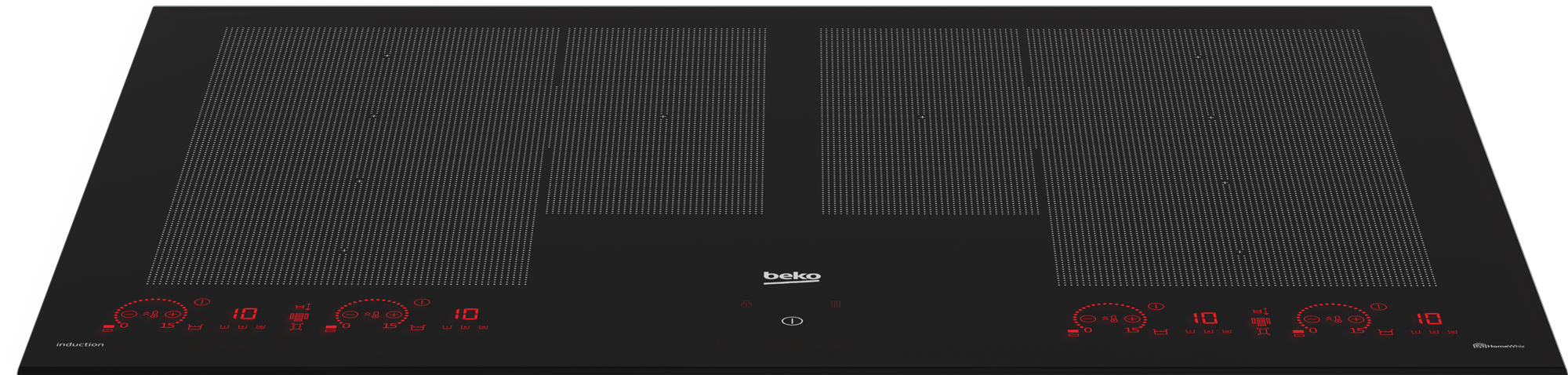 Czarna płyta indukcyjna z czerwonymi elementami sterującymi.