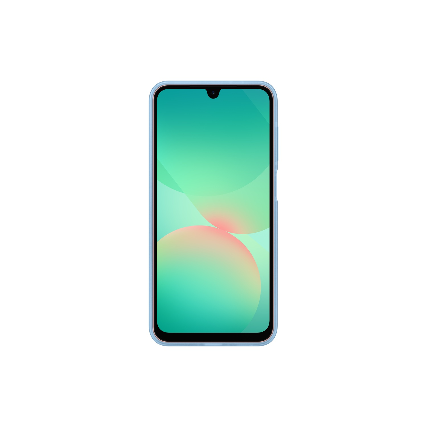 Smartphone bleu avec fond abstrait vert et rose. Fond blanc.