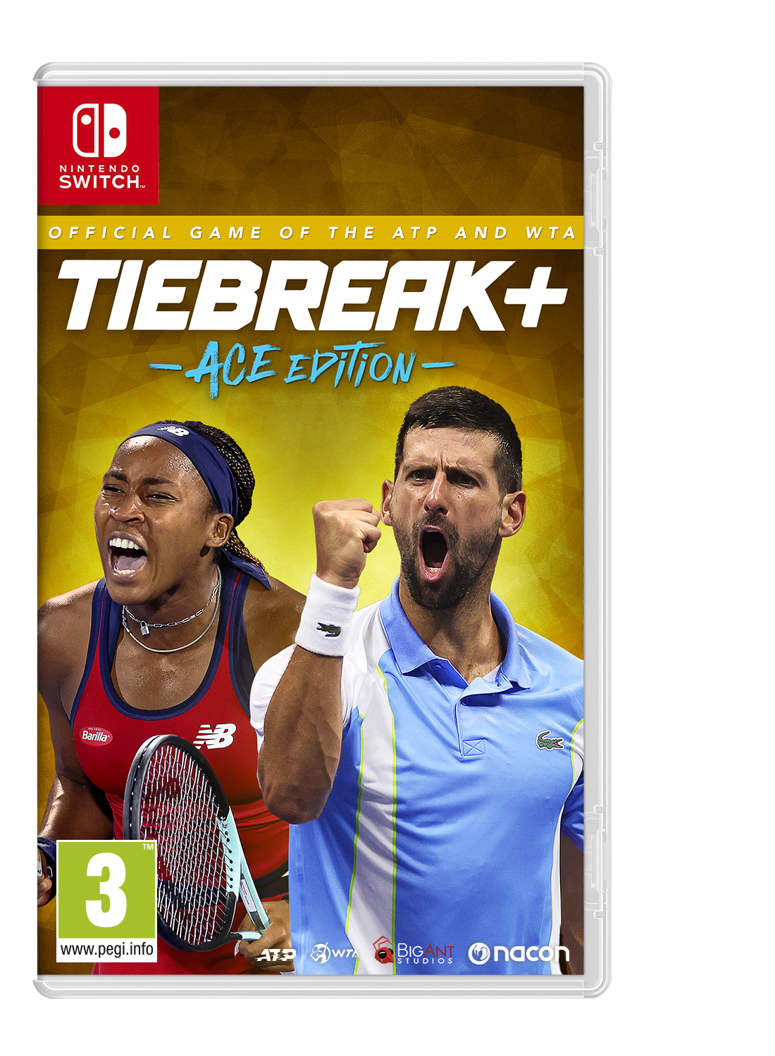 Funda de juego Nintendo Switch, Tiebreak+ Ace Edition, con jugadores de tenis.