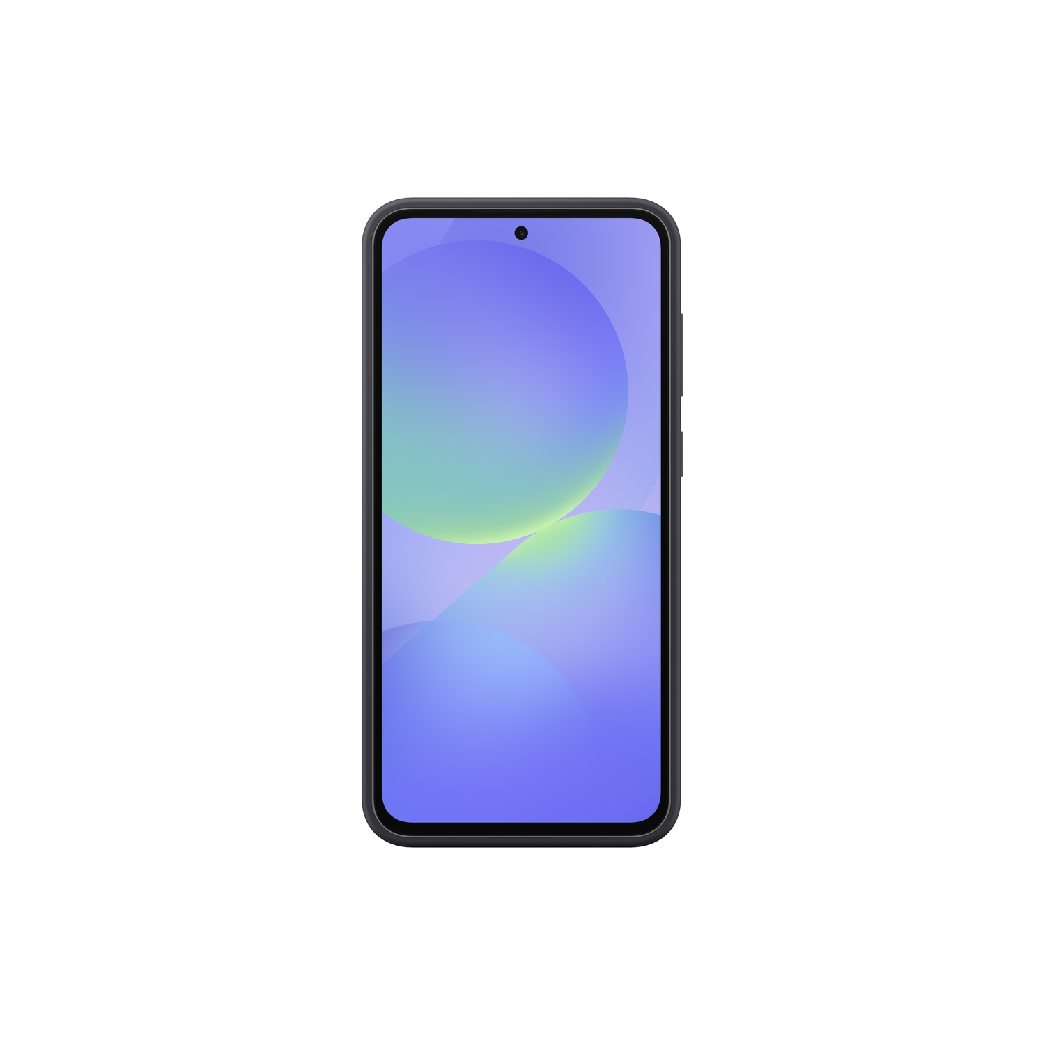 Een smartphone met volledig scherm wordt tegen een witte achtergrond weergegeven. Het heeft een gecentreerde camera.