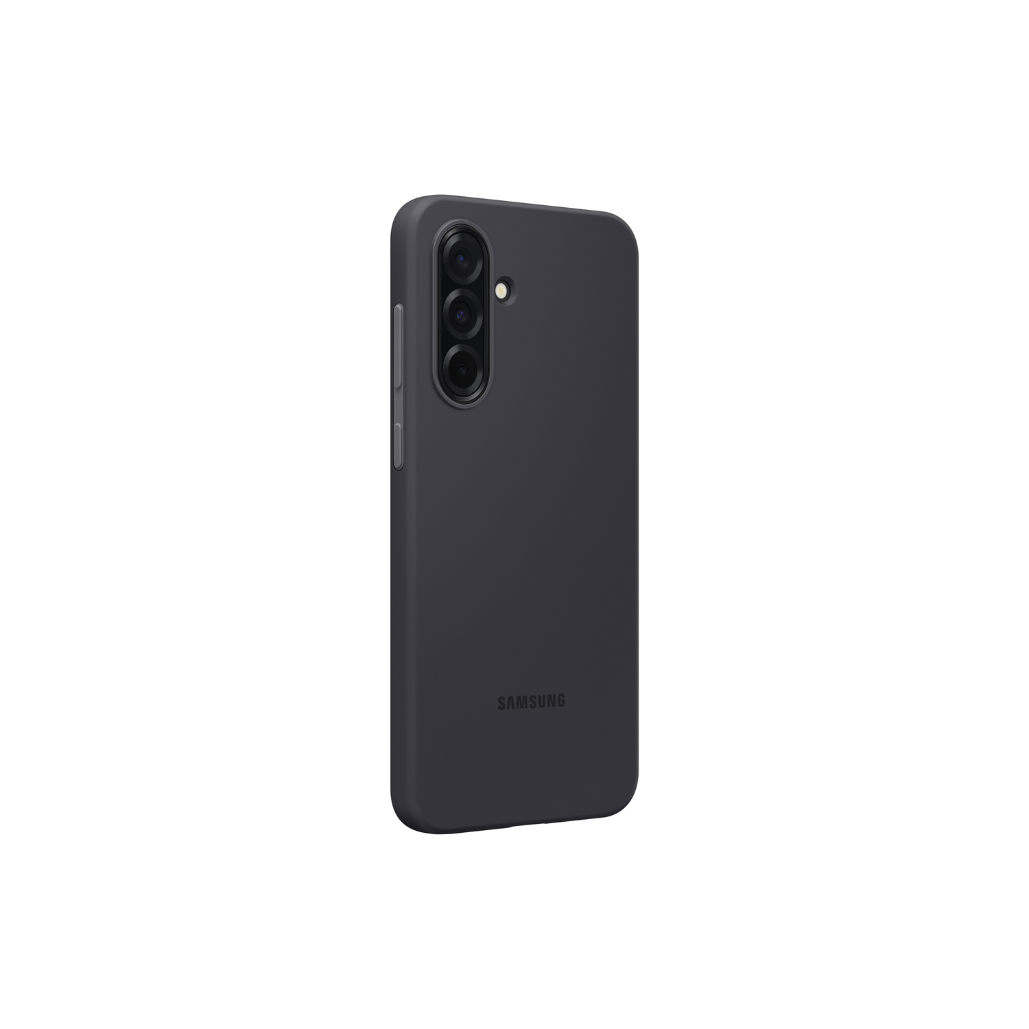 Zwarte telefoonhoes, met camera en knoppen aan de zijkant.