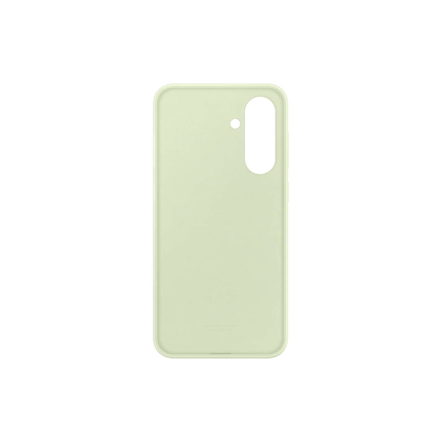 Een lichtgroene telefoonhoes, met een cameralgat. De hoes is glad en heeft een eenvoudig ontwerp.
