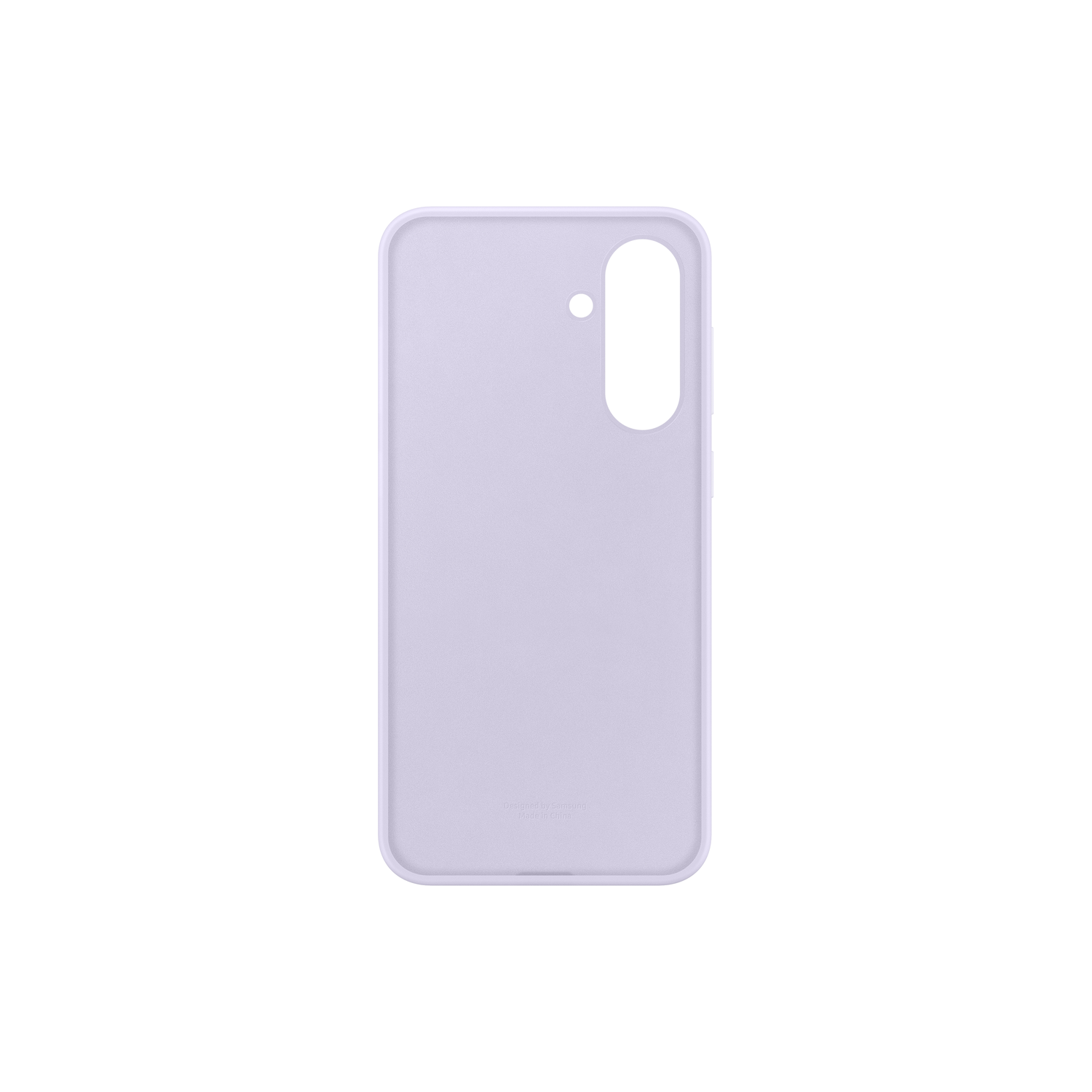 Een paarse telefoonhoes op een witte achtergrond. De hoes heeft een gat voor de camera.