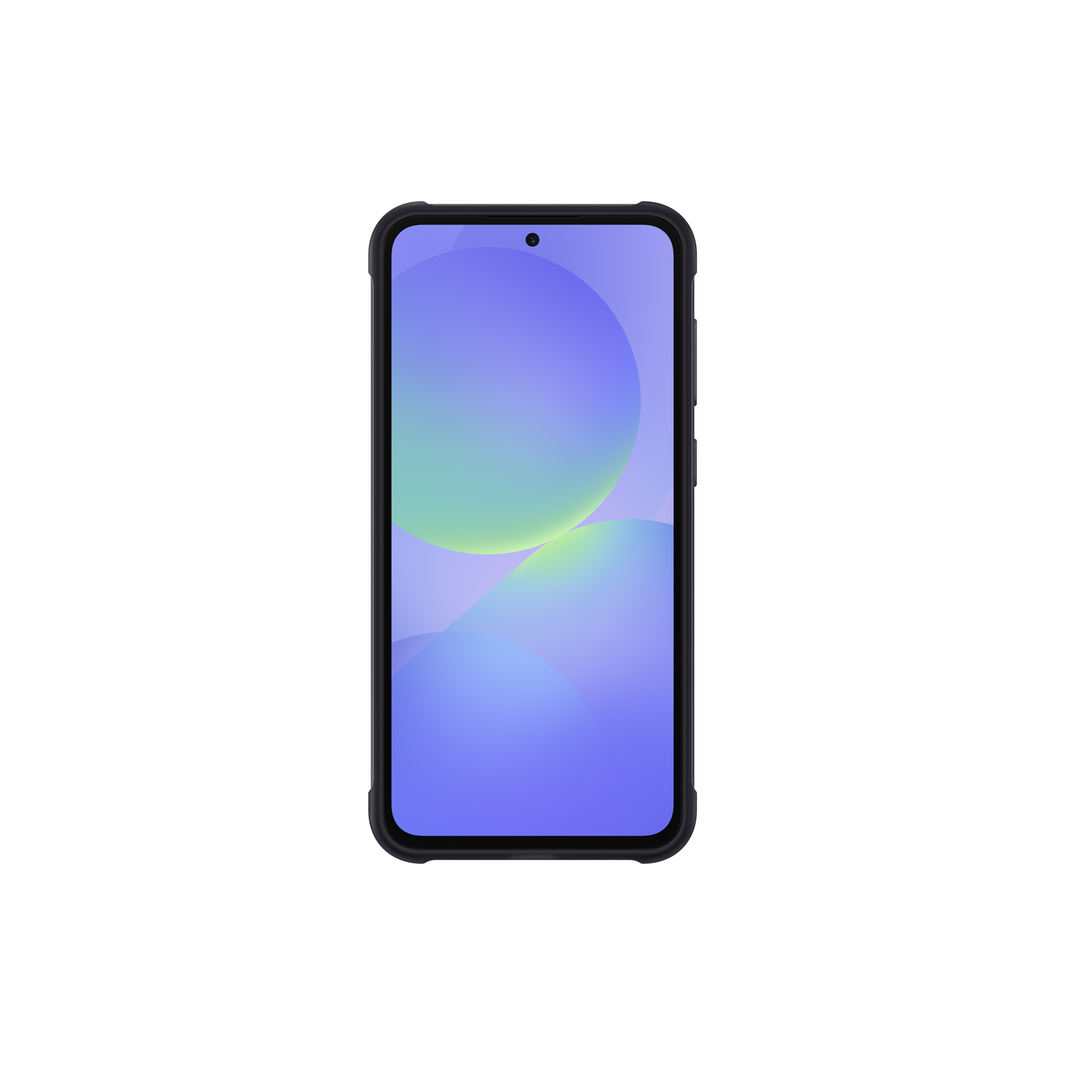 Smartphone noir avec un dégradé bleu et vert. Le téléphone est isolé sur fond blanc.