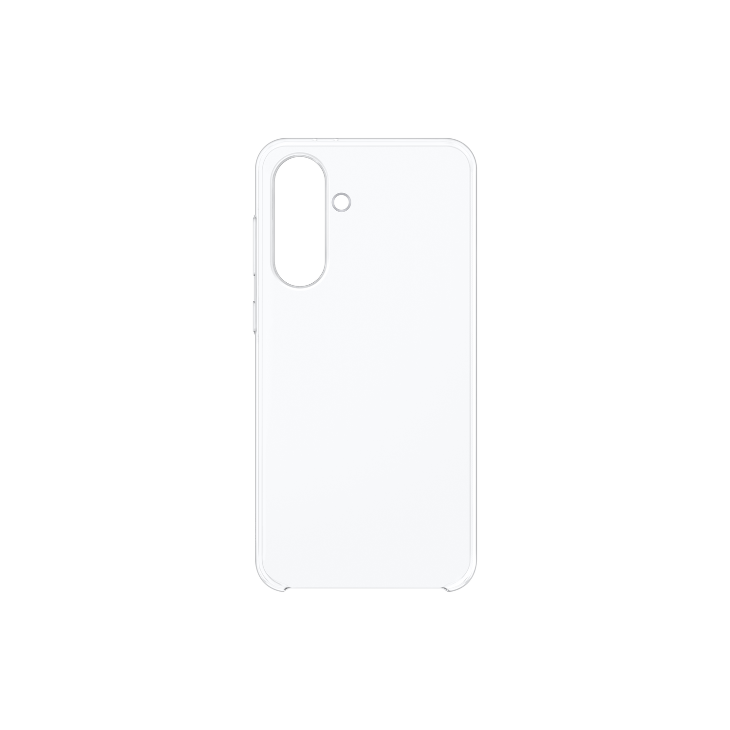 Witte telefoonhoes met cameralens, zijknoppen. Geïsoleerd op witte achtergrond.