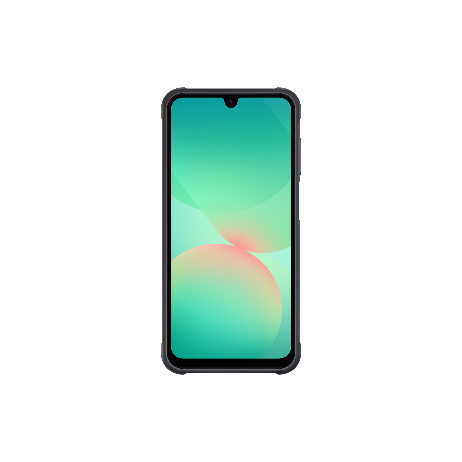 Smartphone noir avec écran affichant un dégradé vert et rose.