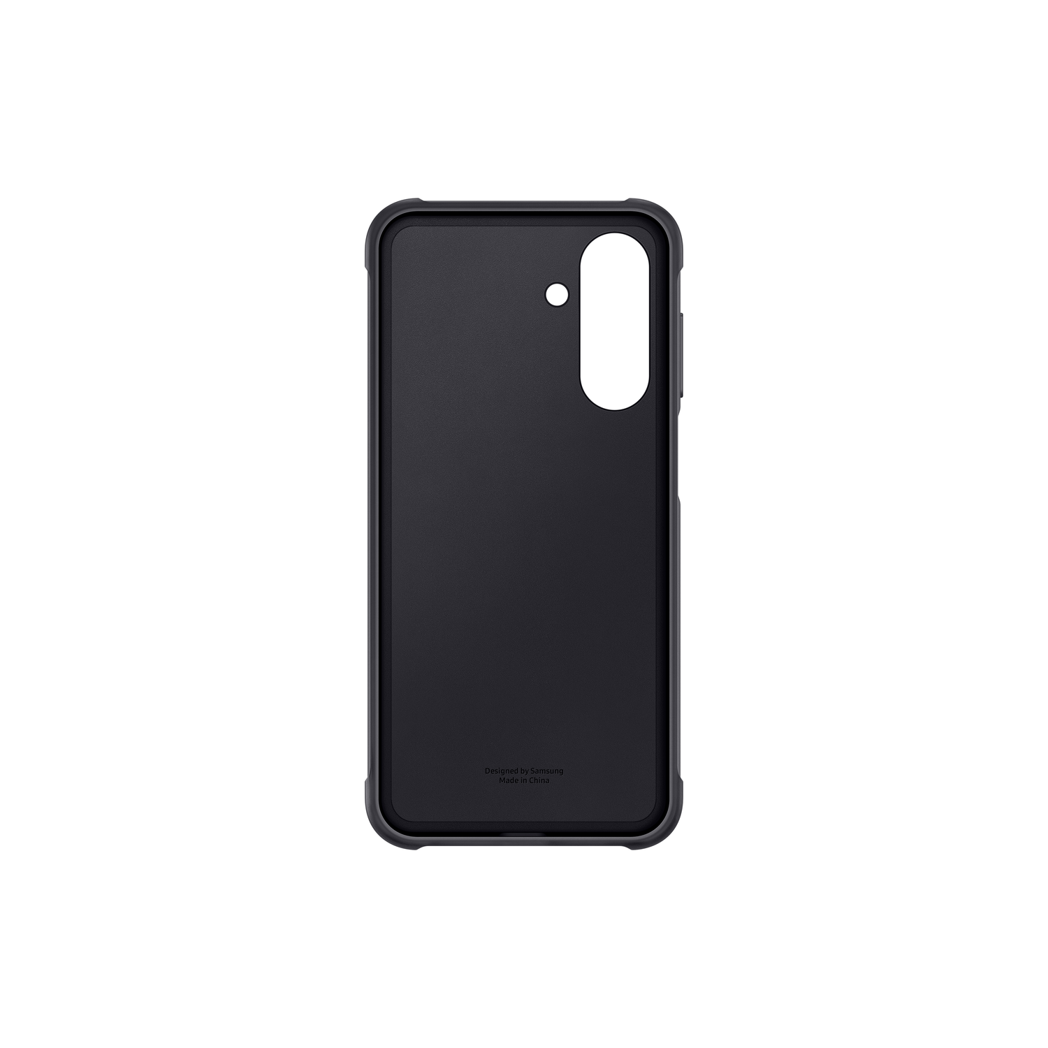 Une coque de téléphone noire, conçue avec un trou pour la caméra.