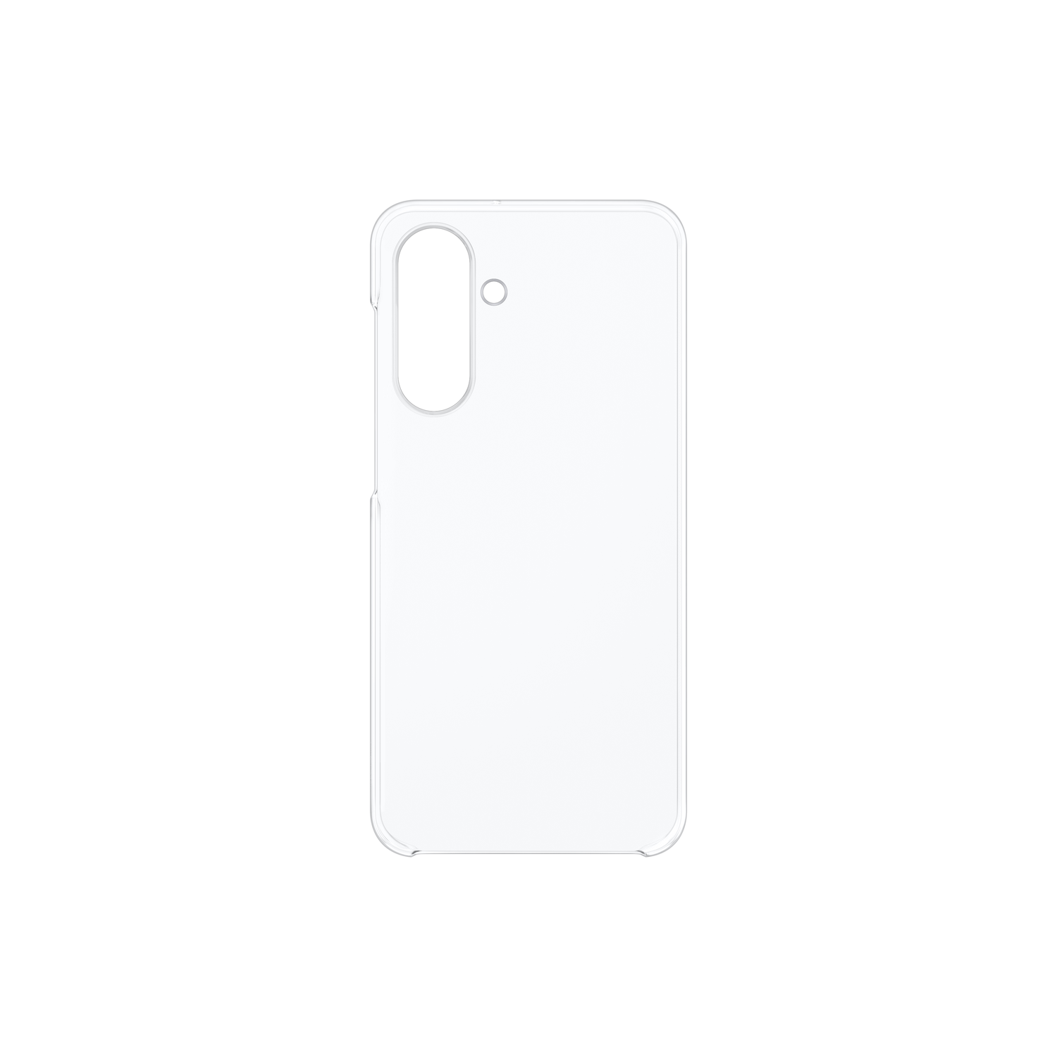 Een doorzichtige telefoonhoes op een witte achtergrond.